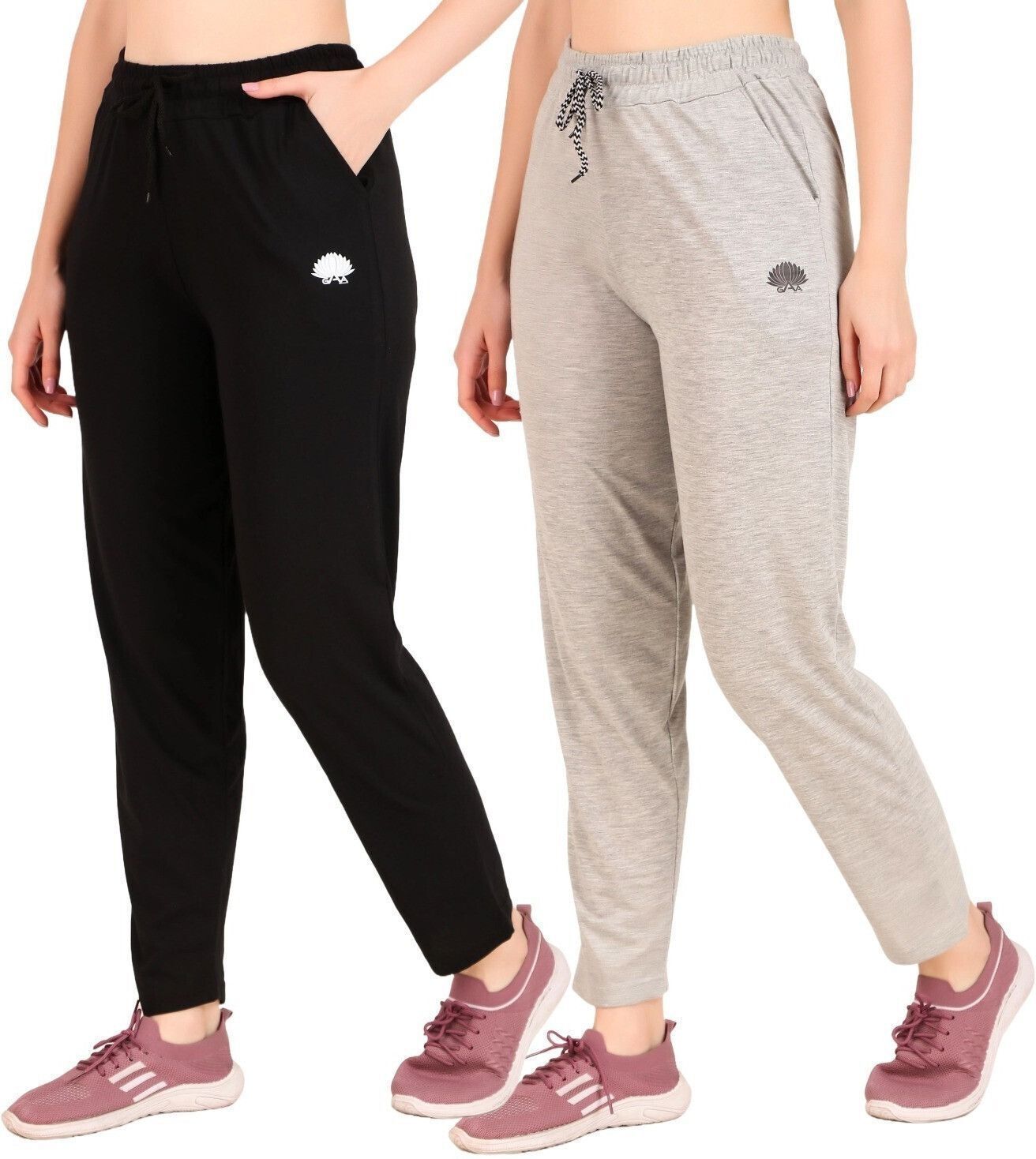 gaa Pack of 2 Women Printed Black, Grey Track Pants-picture-29