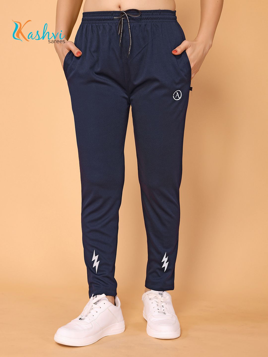 kashvi Women Solid, Self Design Blue Track Pants-picture-17
