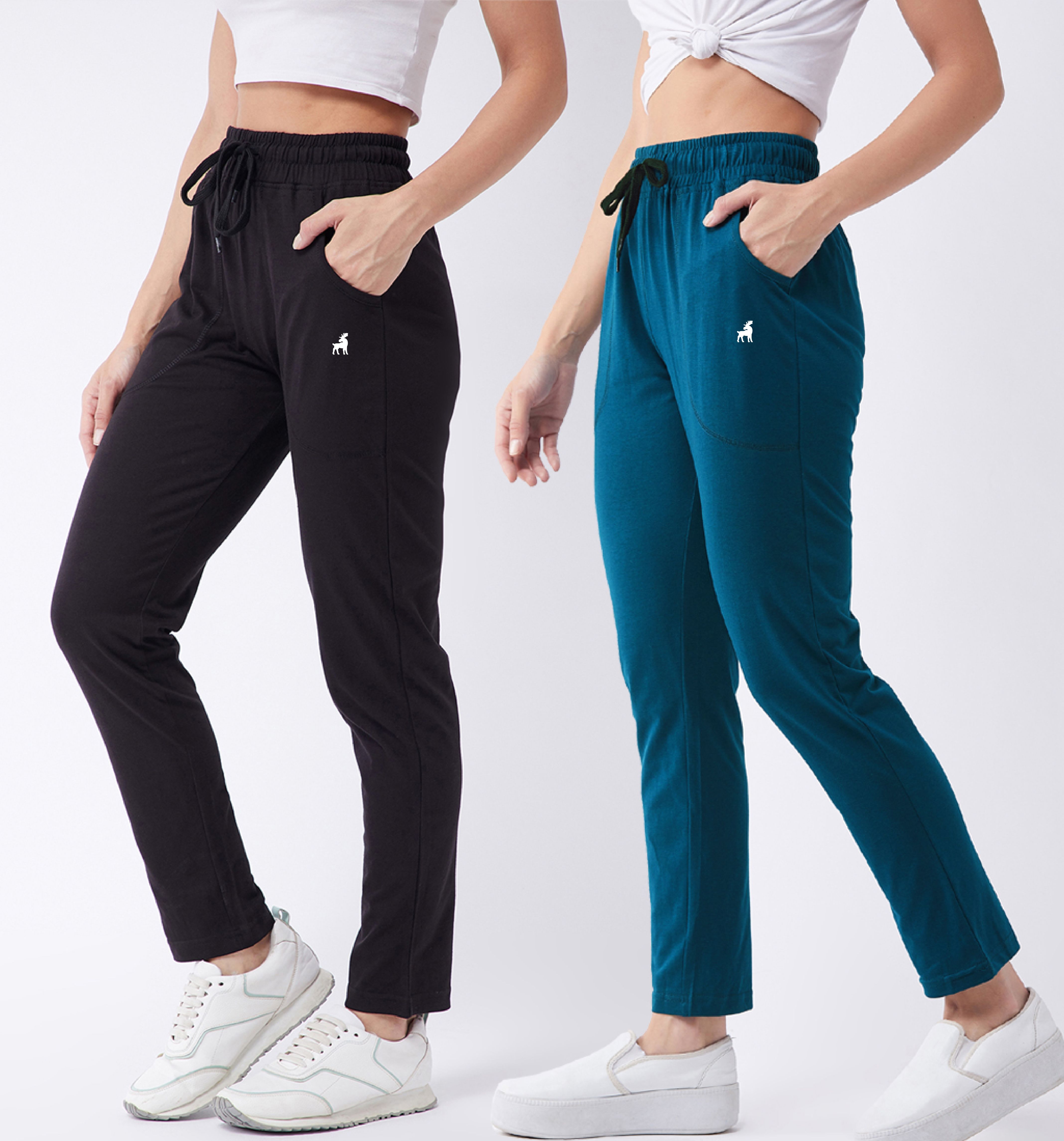 modeve Pack of 2 Women Solid Green, Black Track Pants-picture-19
