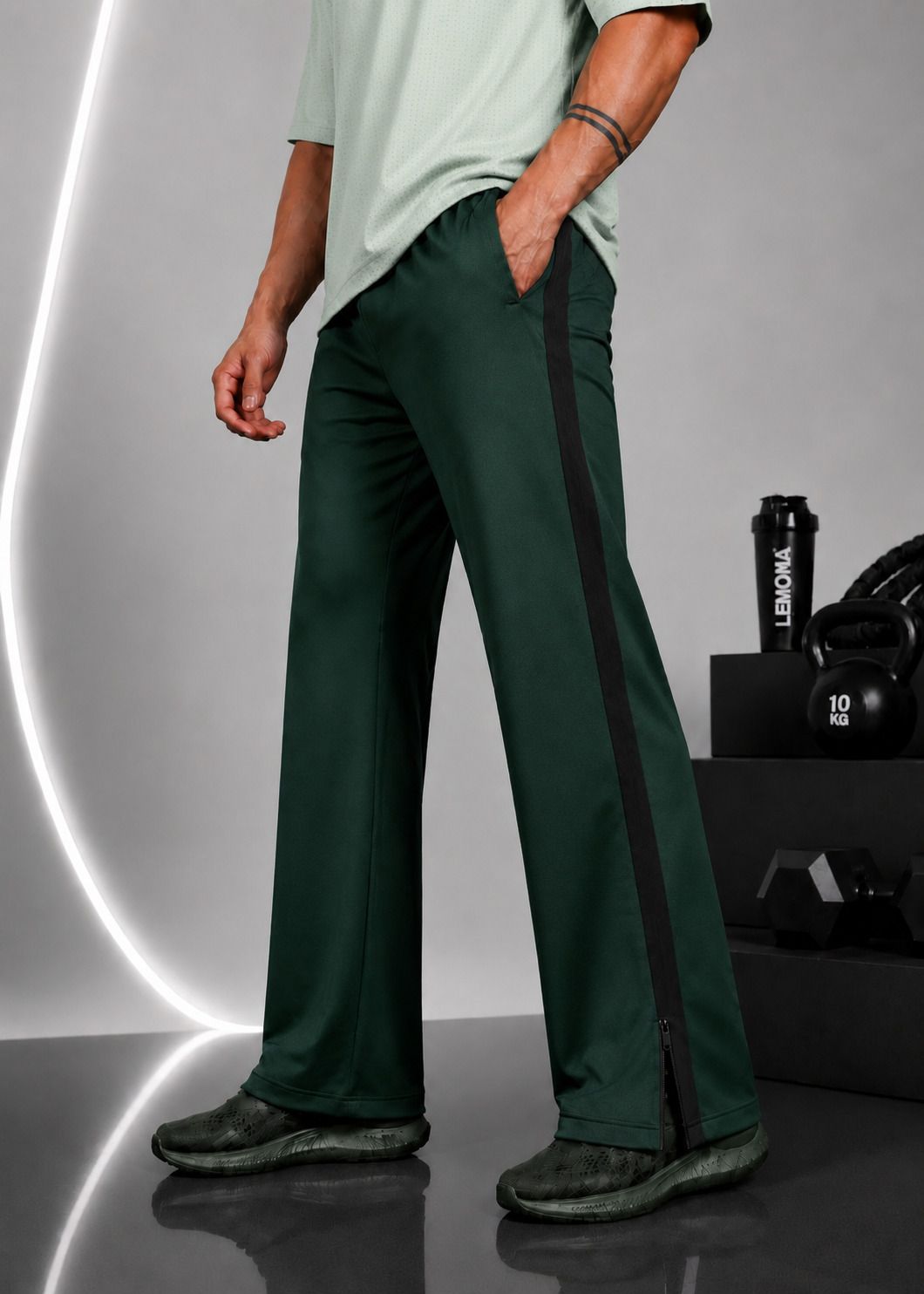 lemona Men Solid, Striped Black, Dark Green Track Pants-picture-20