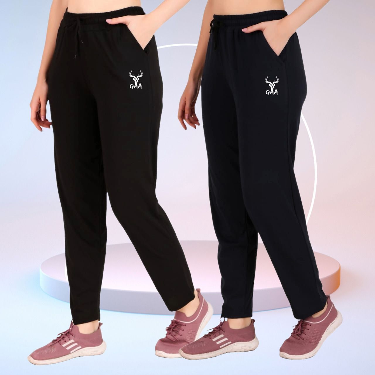 gaa Pack of 2 Women Solid Black Track Pants-picture-37