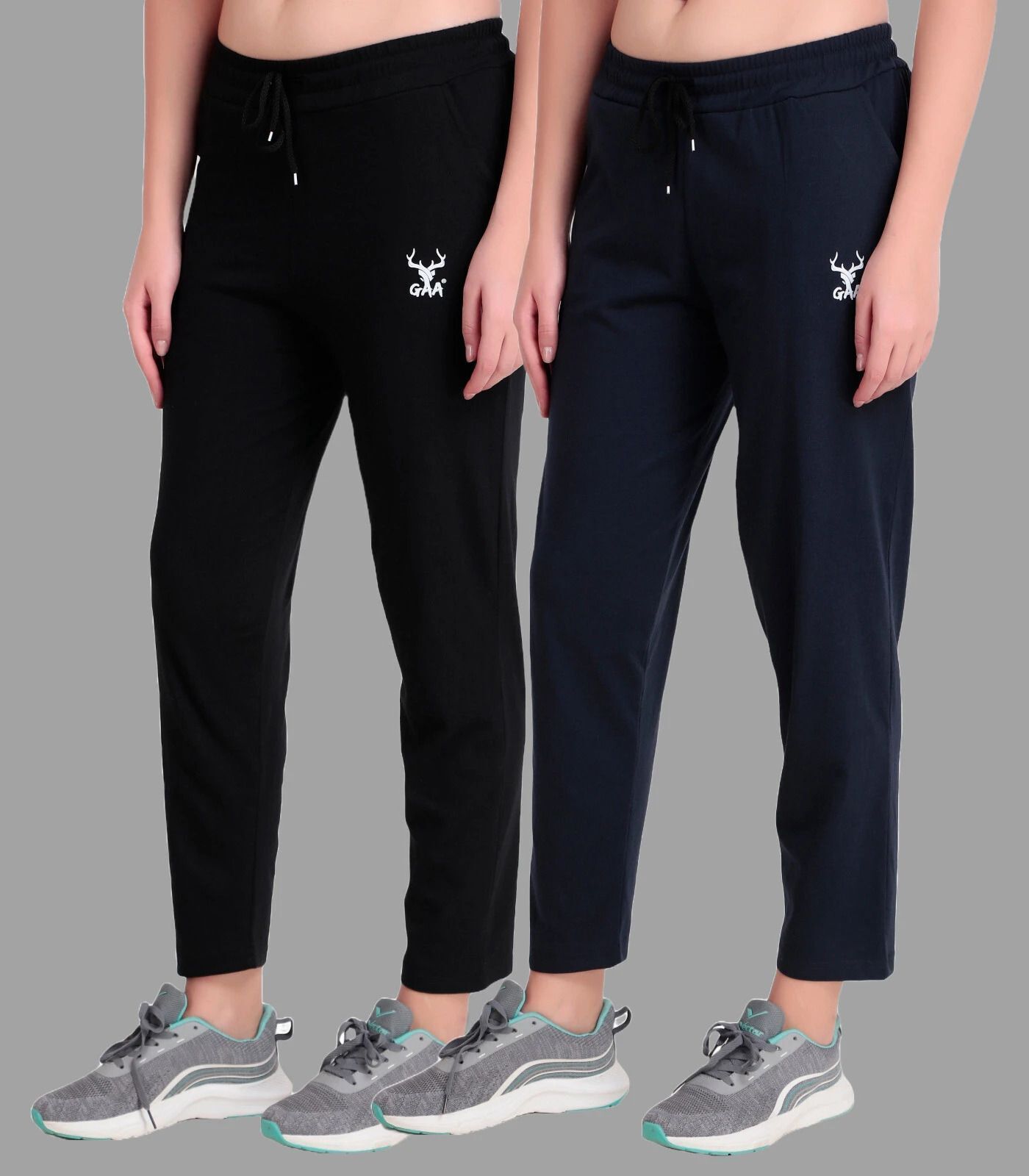 gaa Pack of 2 Women Solid Black, Dark Blue Track Pants-picture-25