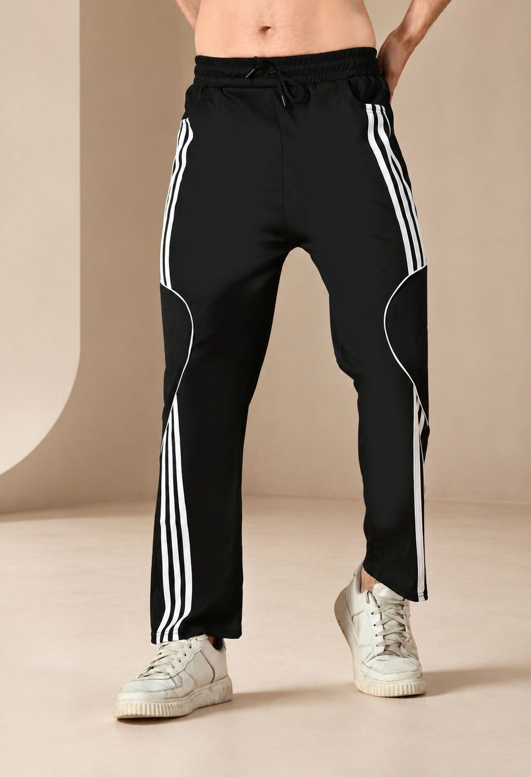 starvielle Men Striped Black Track Pants-picture-30