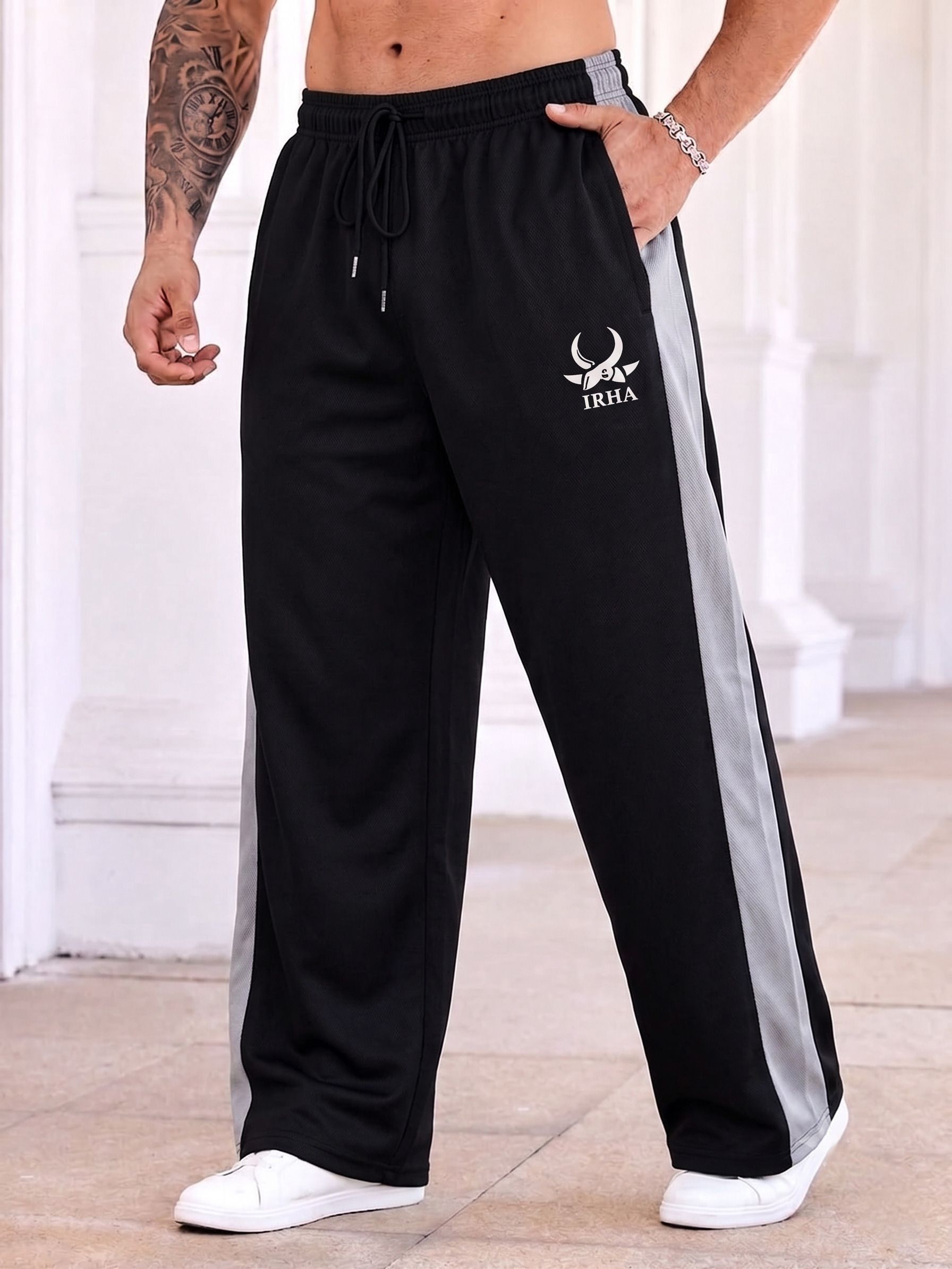 irha Men Colorblock Black Track Pants-picture-28