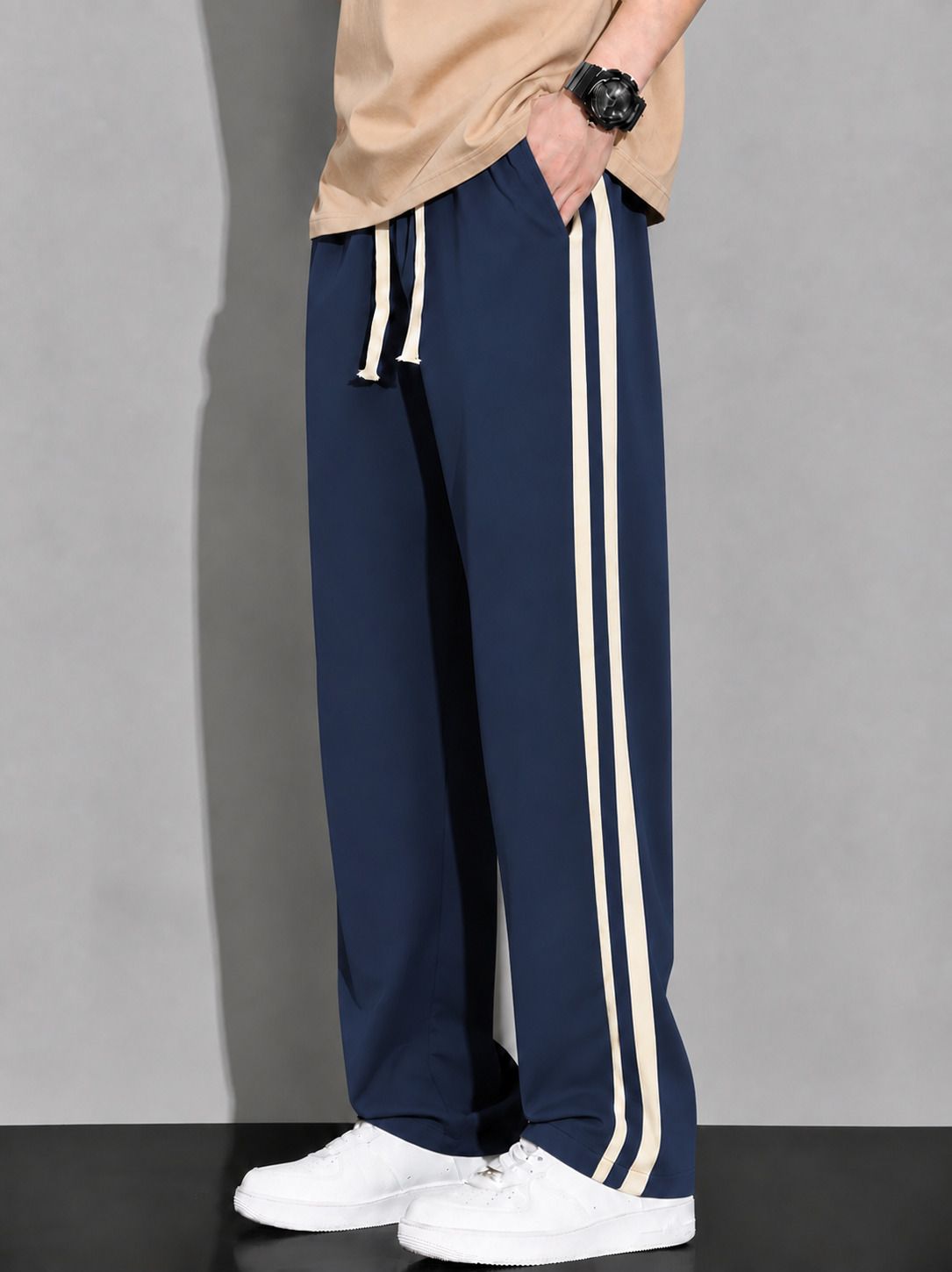 Men Striped Blue Track Pants-image-44