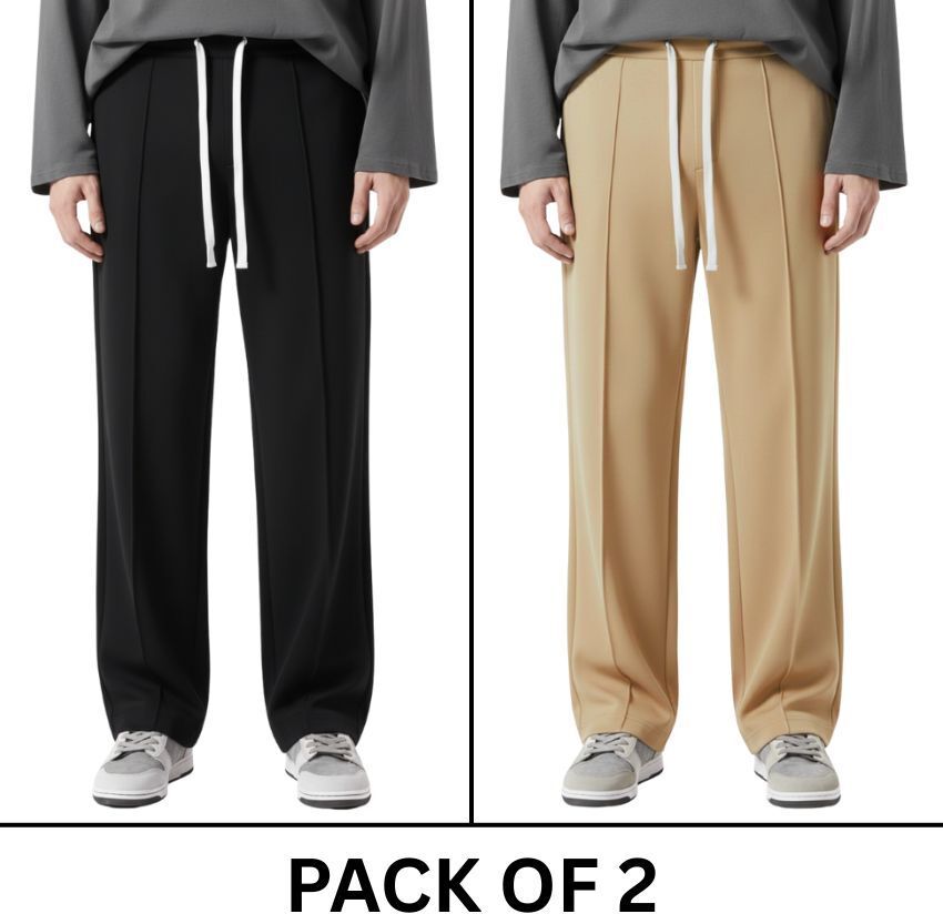 vivek Pack of 2 Men Solid Black, Beige Track Pants-picture-31