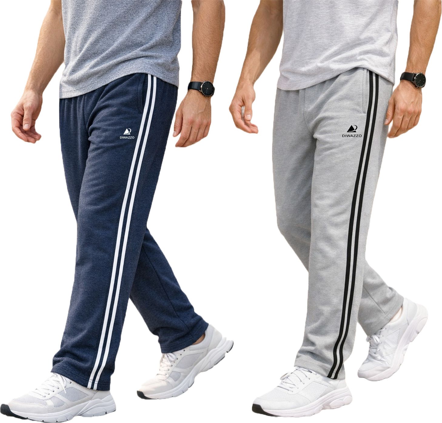 diwazzo Pack of 2 Men Striped Light Blue, Silver Track Pants-picture-19