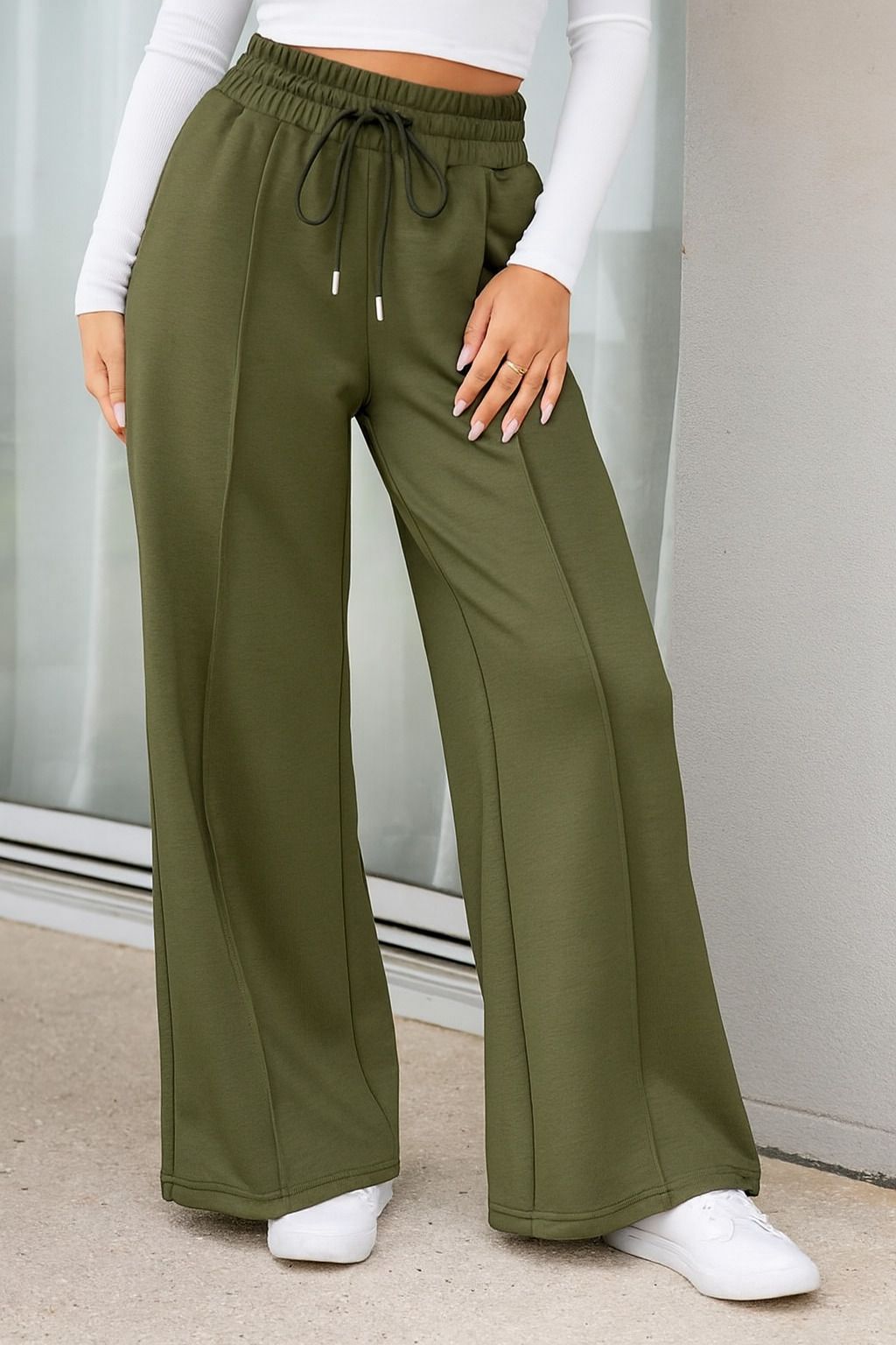 q-rious Women Flared Green Cotton Blend Trousers-picture-15
