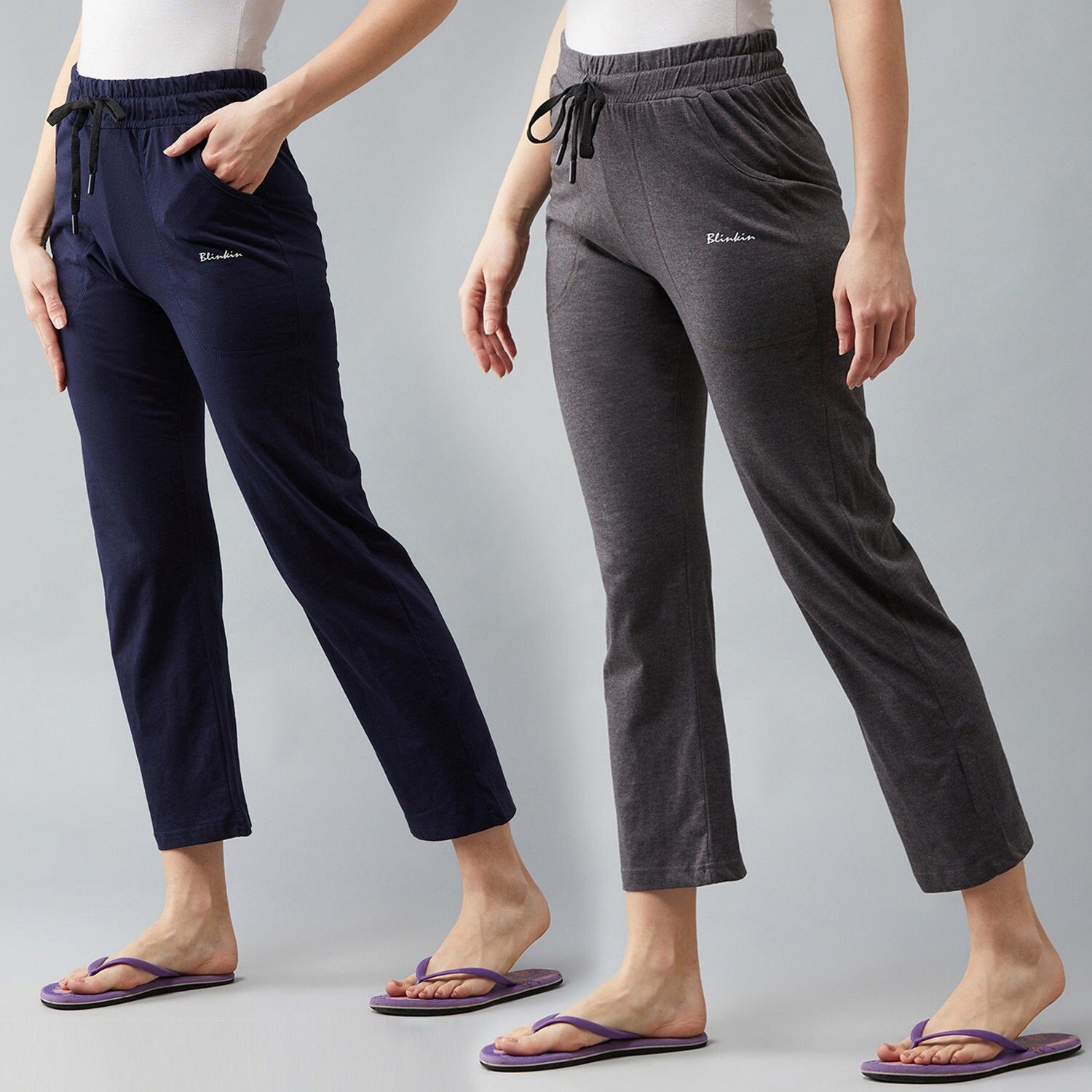 blinkin Pack of 2 Women Solid Grey, Blue Track Pants-picture-24