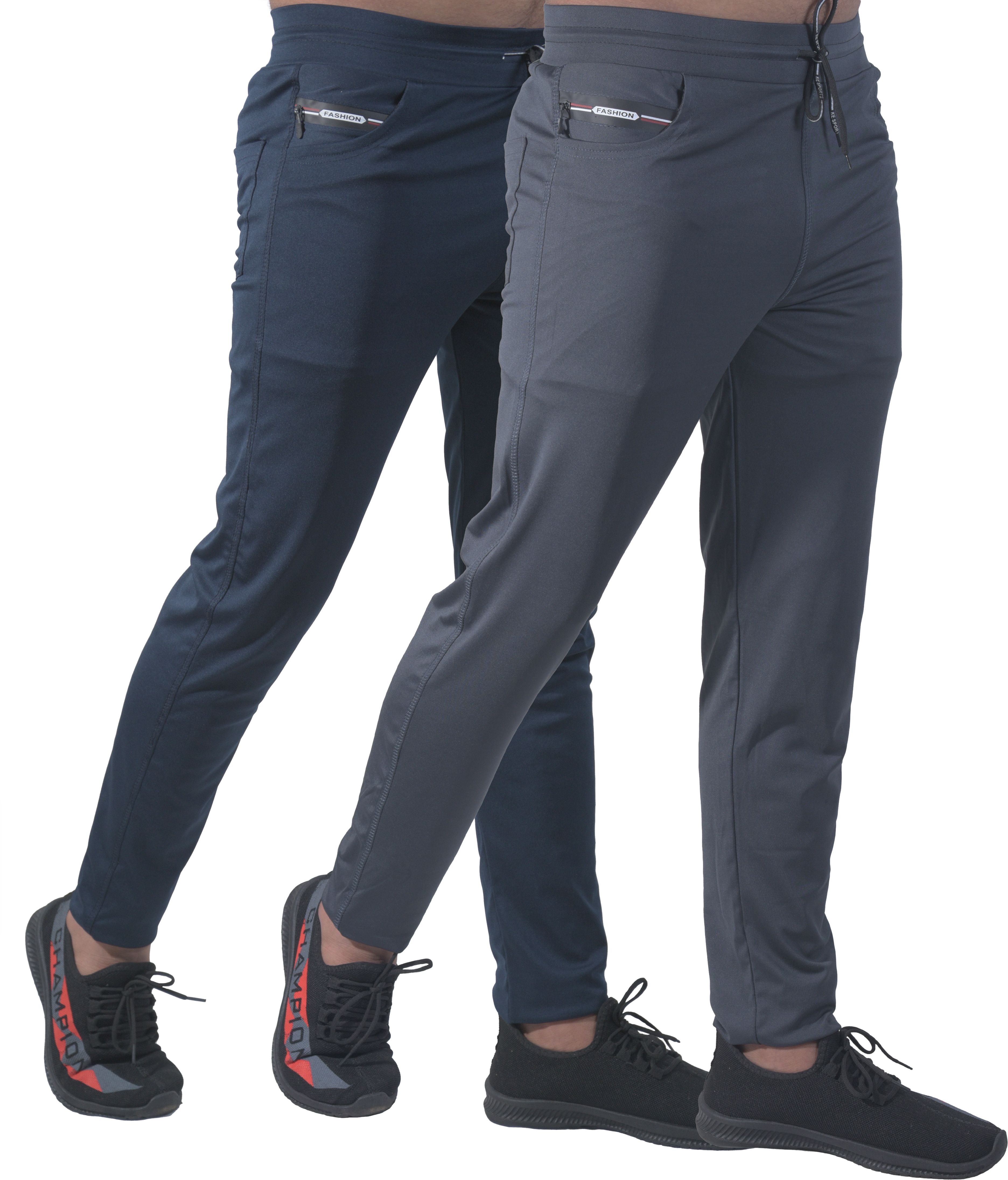 Pack of 2 Men Solid Blue, Grey Track Pants-image-22