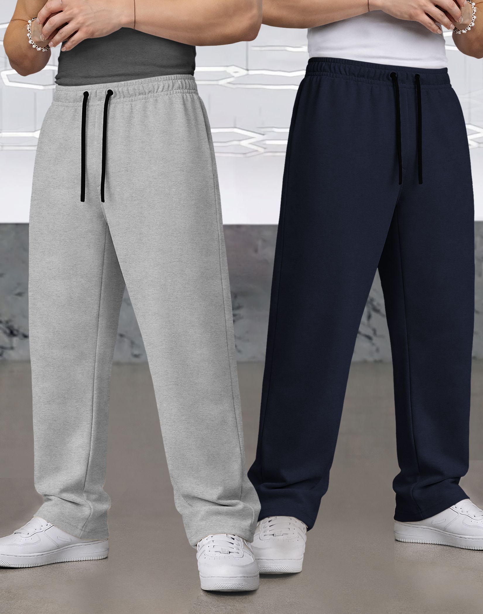 tripr Pack of 2 Men Solid Grey, Dark Blue Track Pants-picture-29