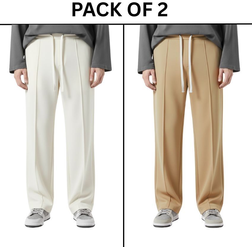 vivek Pack of 2 Men Solid White, Beige Track Pants-picture-15