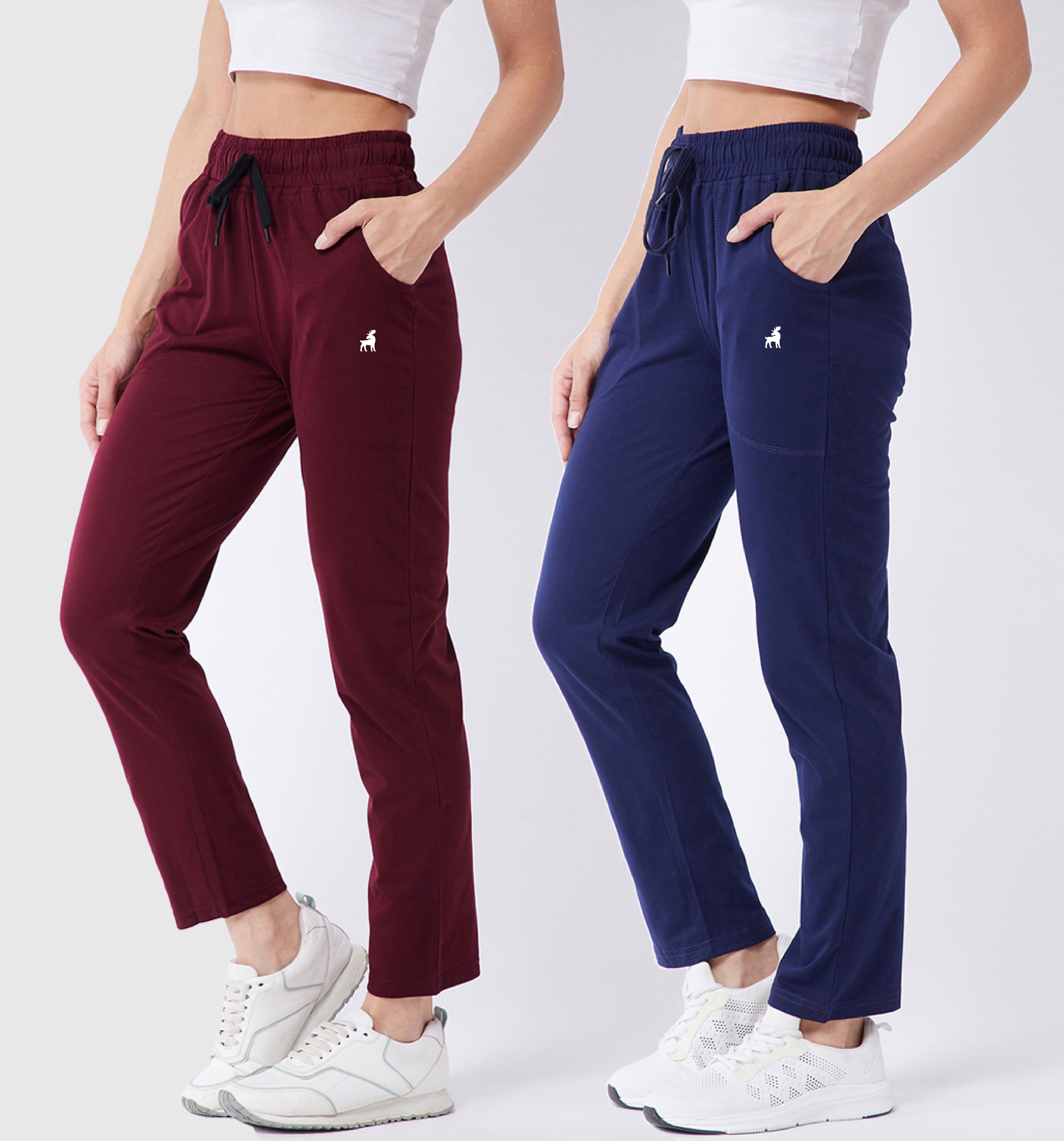 modeve Pack of 2 Women Solid Dark Blue, Maroon Track Pants-picture-17