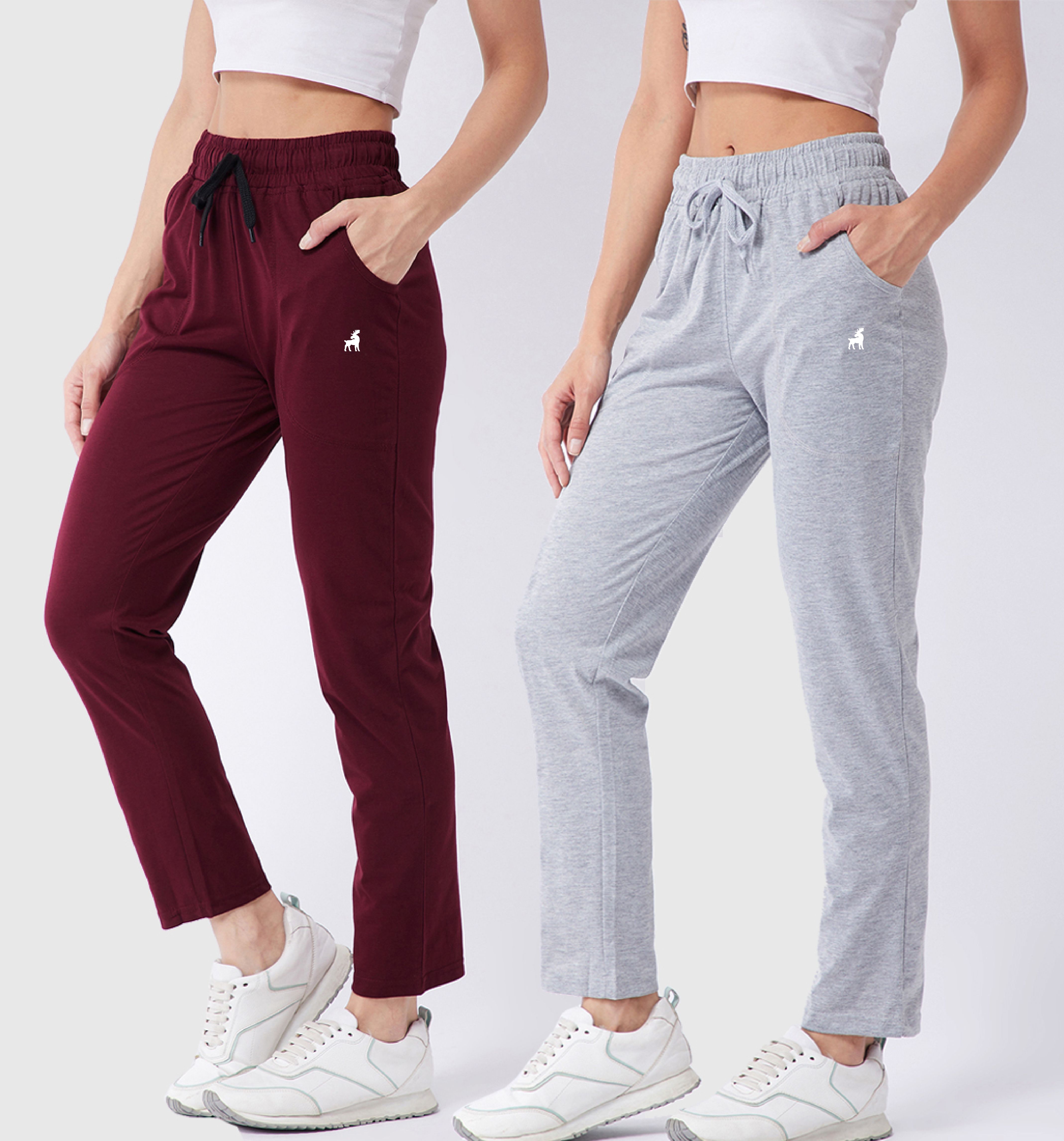 Pack of 2 Women Solid Maroon, Grey Track Pants-image-39