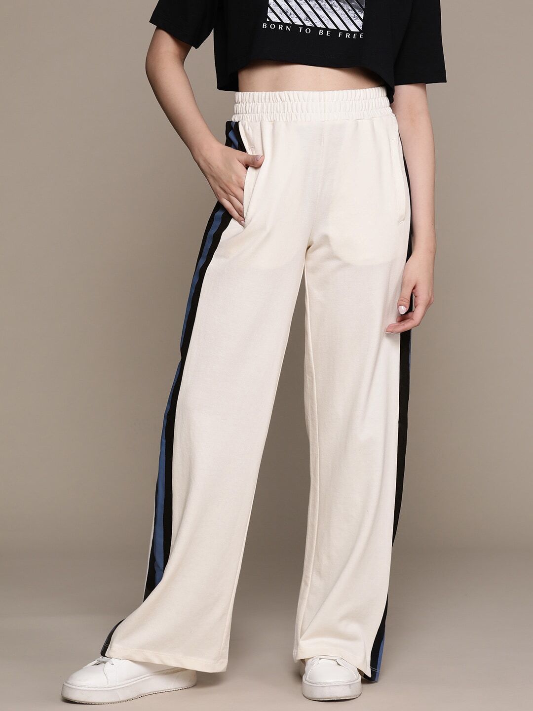 roadster Women Self Design Beige Track Pants-picture-22
