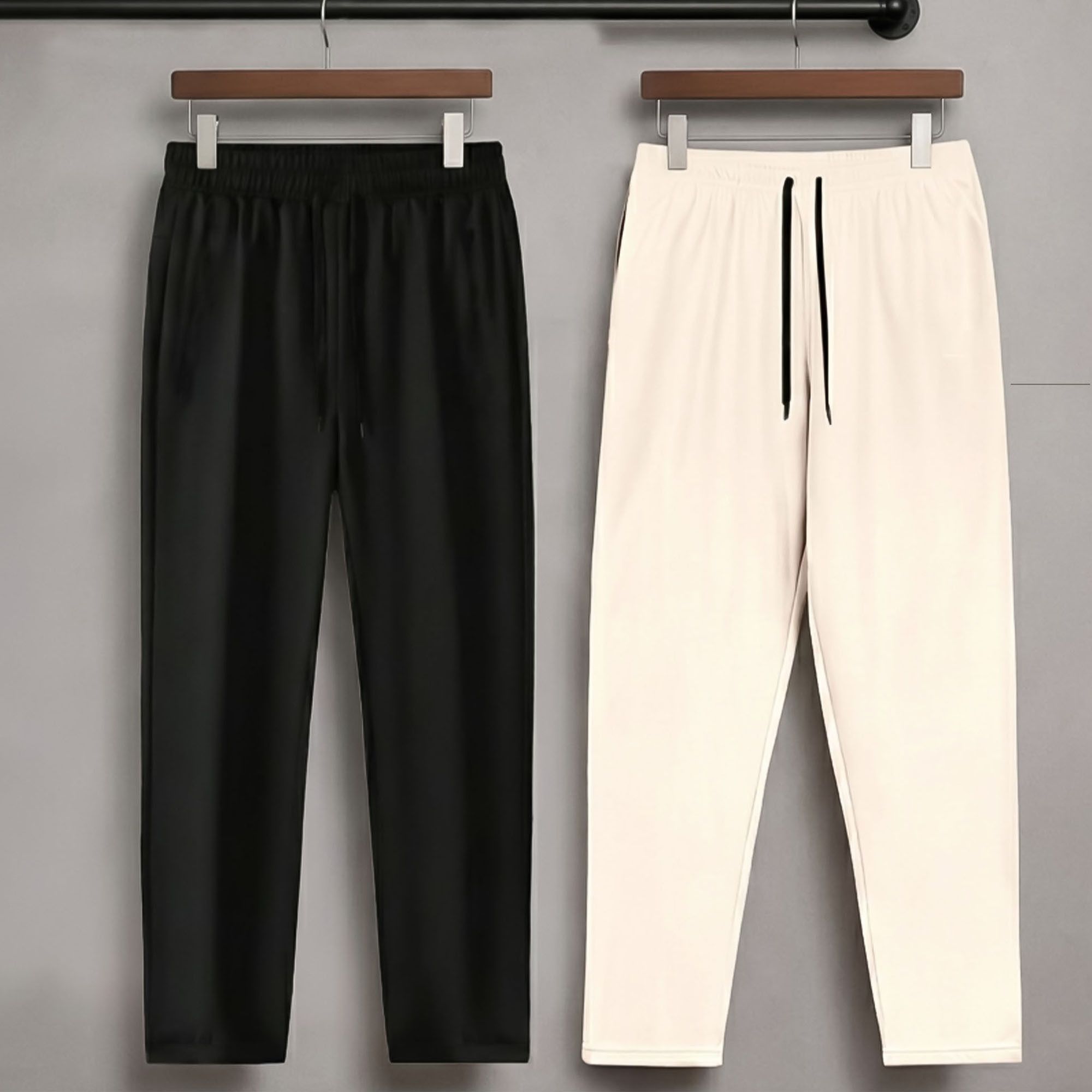 enitor Pack of 2 Men Solid Black, White Track Pants-picture-18