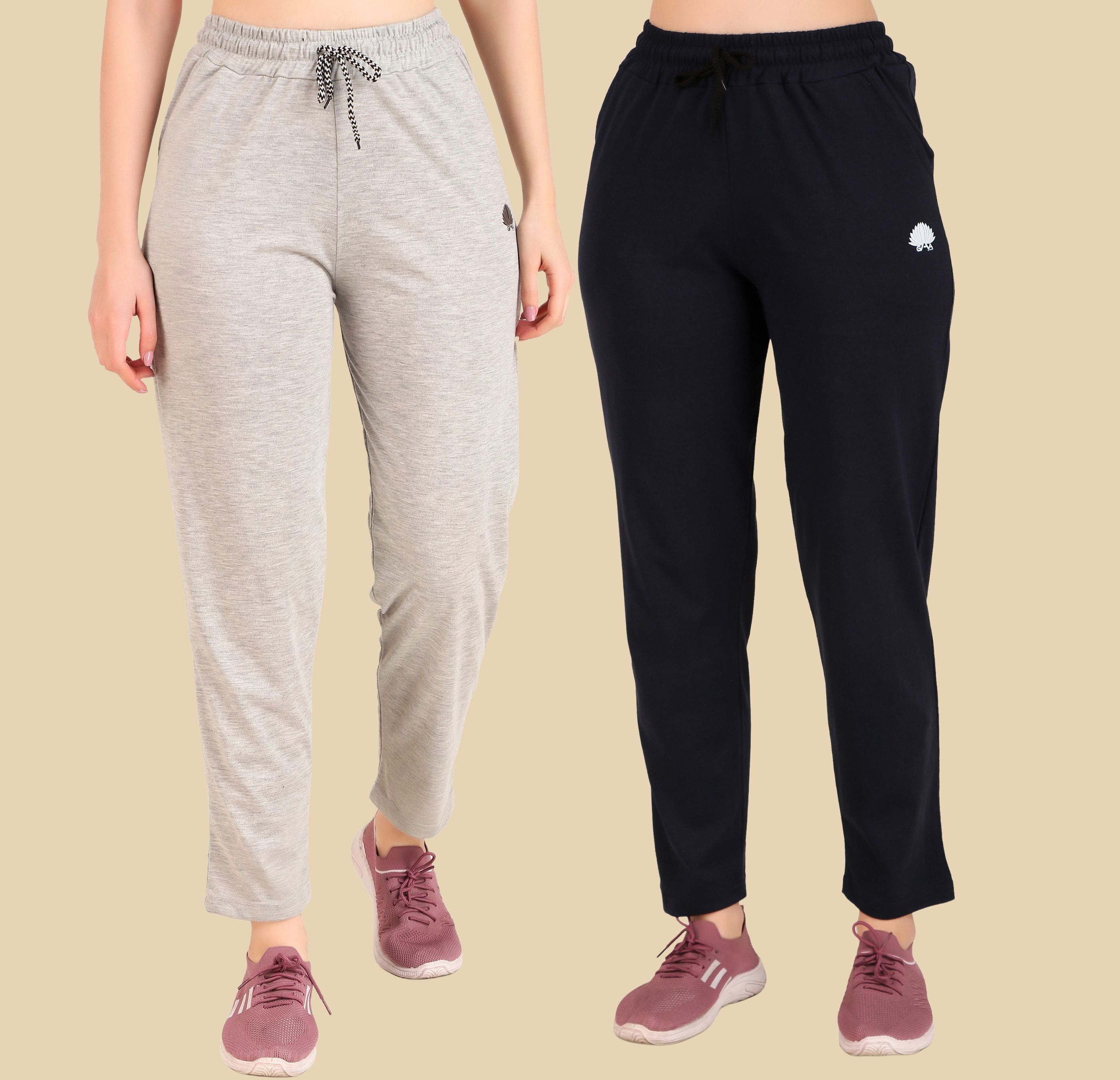 gaa Pack of 2 Women Solid Grey, Dark Blue Track Pants-picture-26