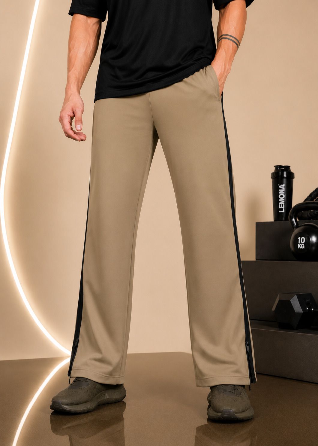 lemona Men Solid, Striped Beige Track Pants-picture-33