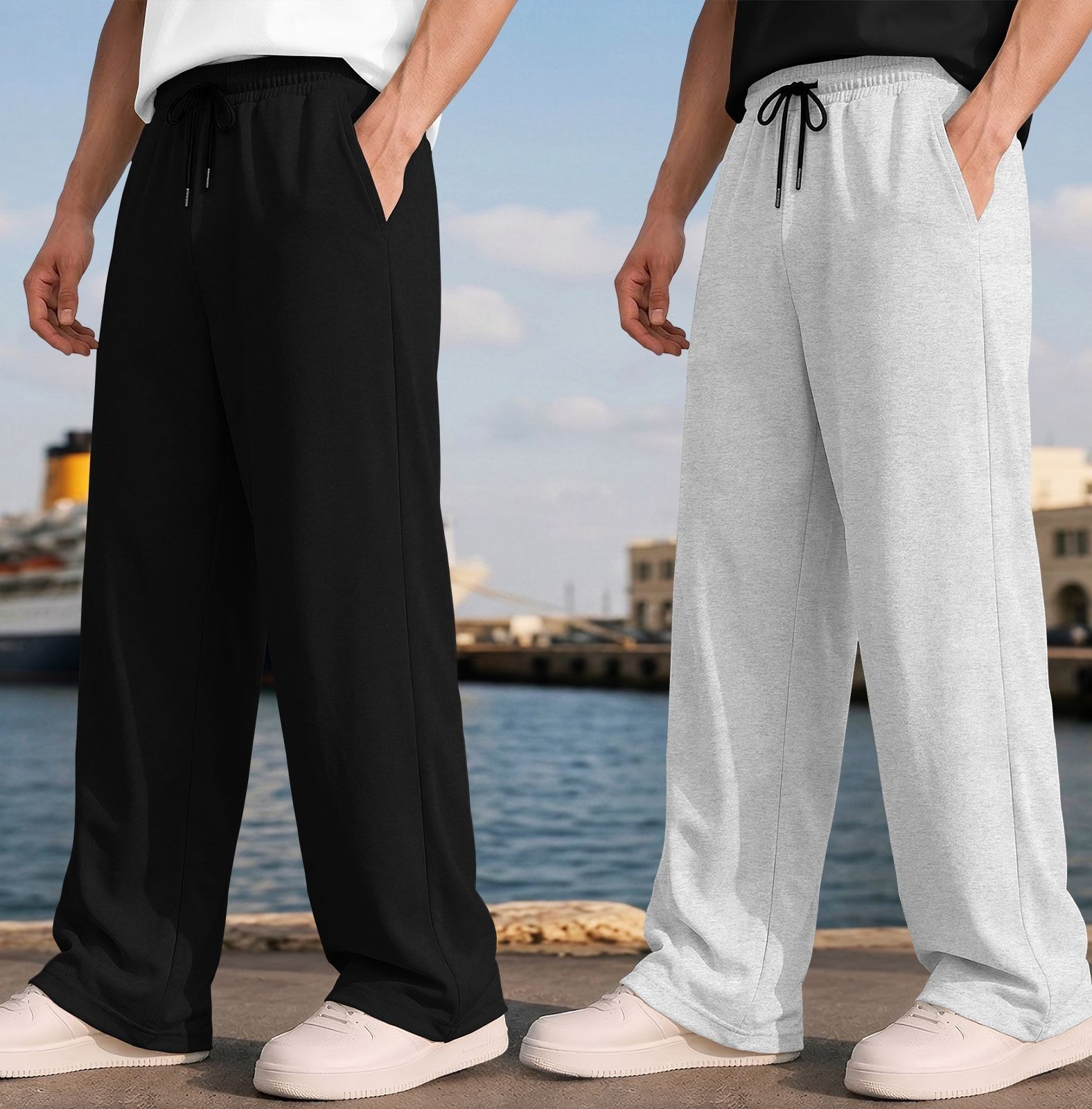 shadfi Men Solid Grey, Black Track Pants-picture-12