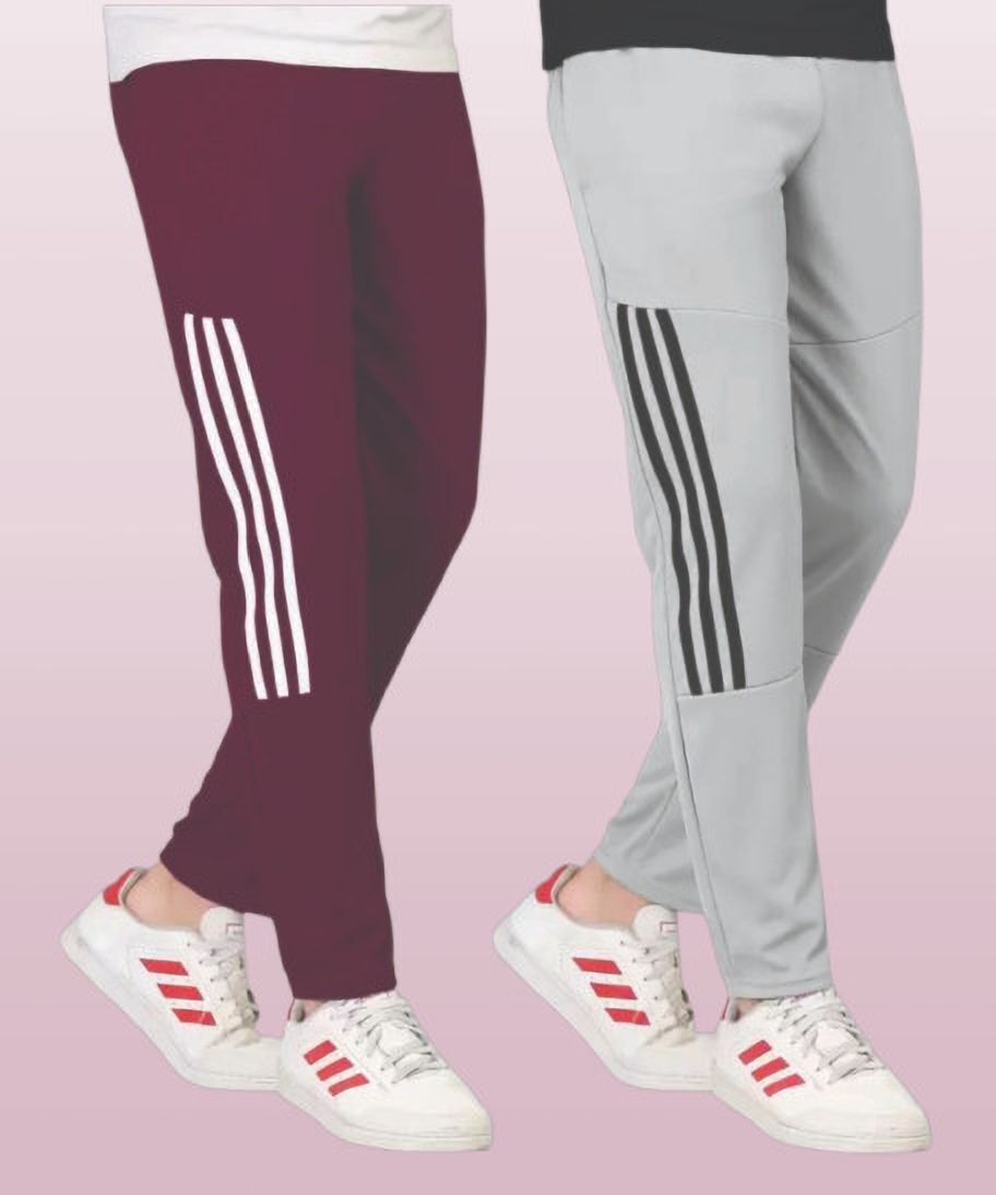 Pack of 2 Men Striped Grey, Purple Track Pants-image-34