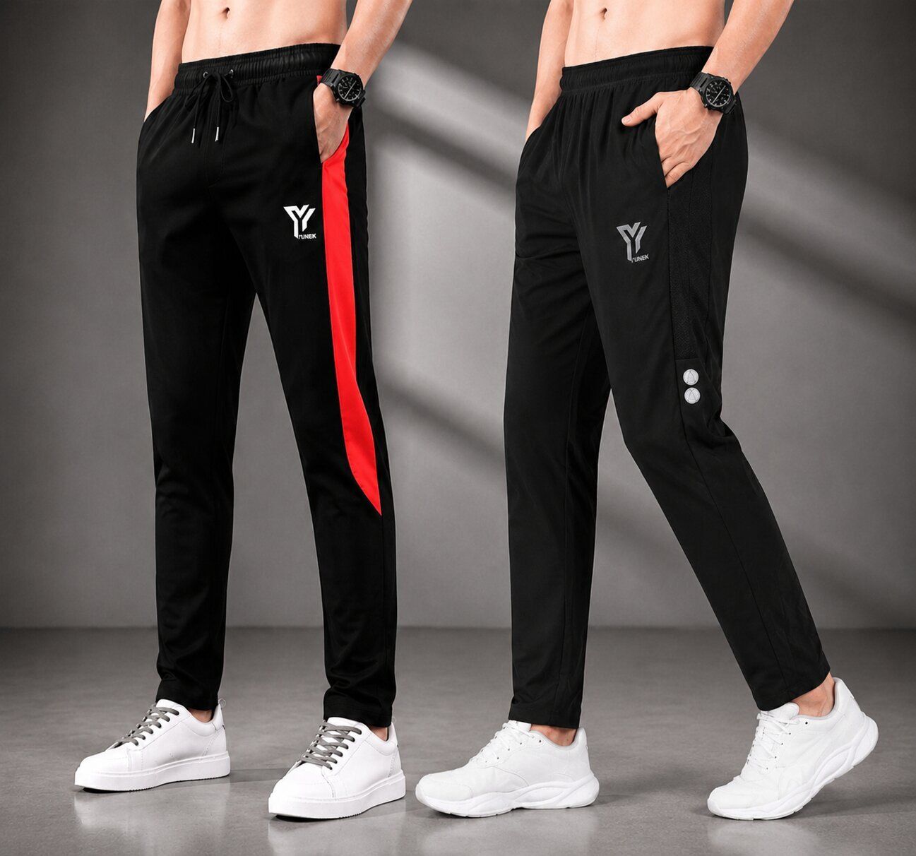 yunek Men Colorblock Black, Grey Track Pants-picture-45