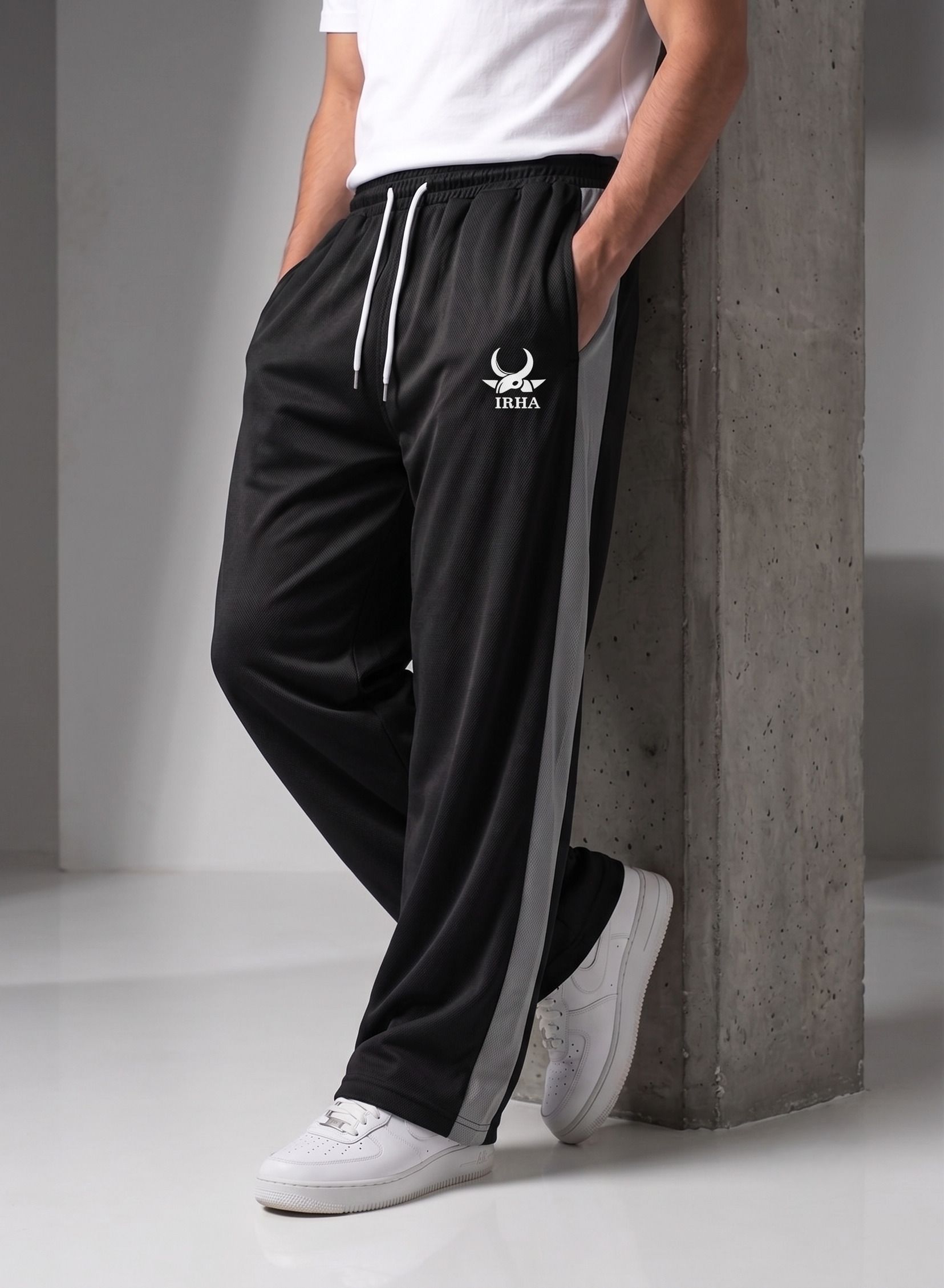 irha Men Self Design Black Track Pants-picture-25