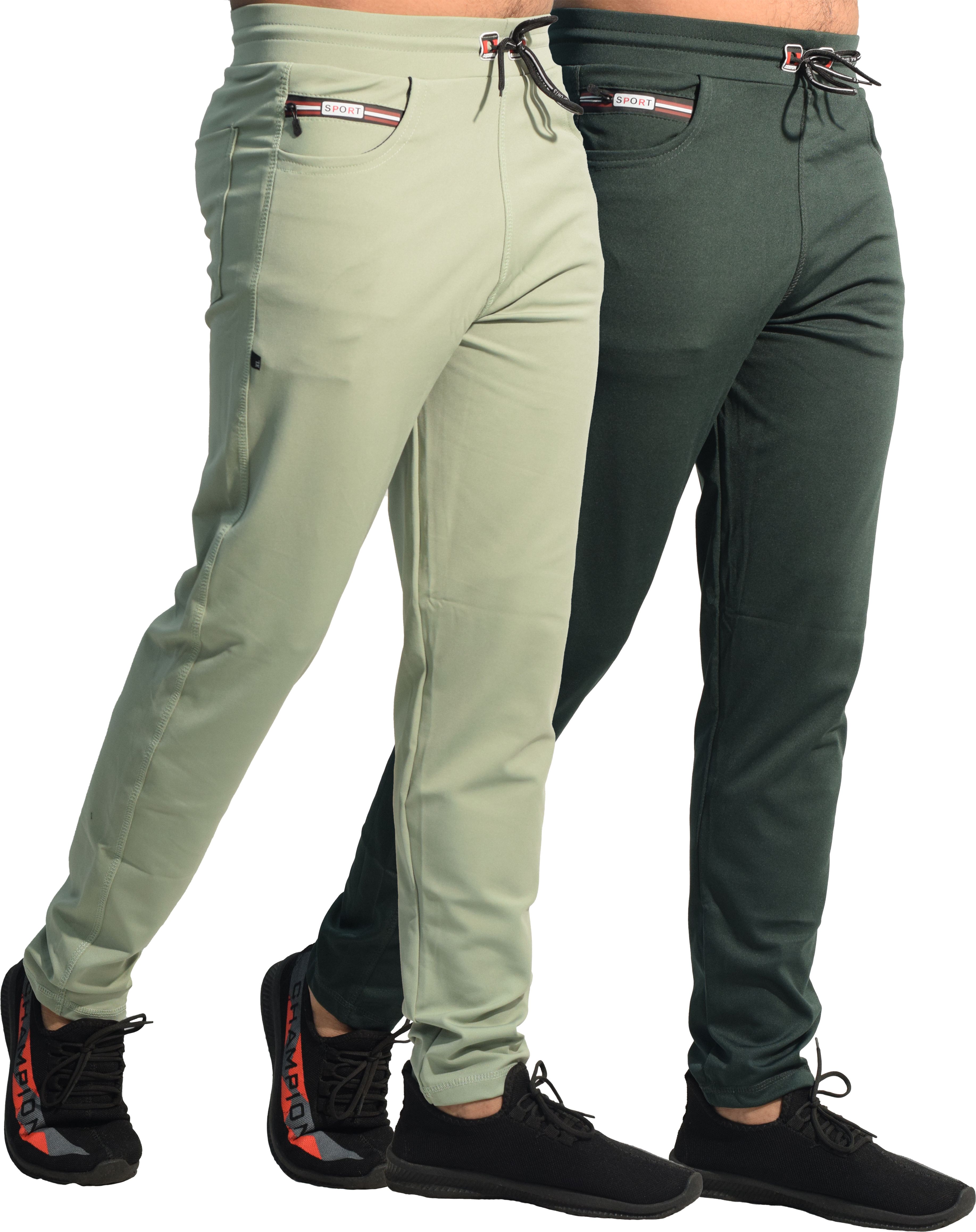 Pack of 2 Men Solid Light Green, Green Track Pants