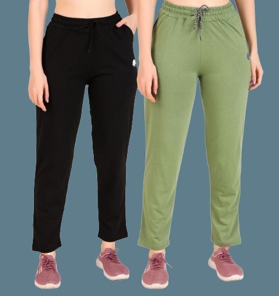 gaa Pack of 2 Women Solid Black, Light Green Track Pants-picture-27