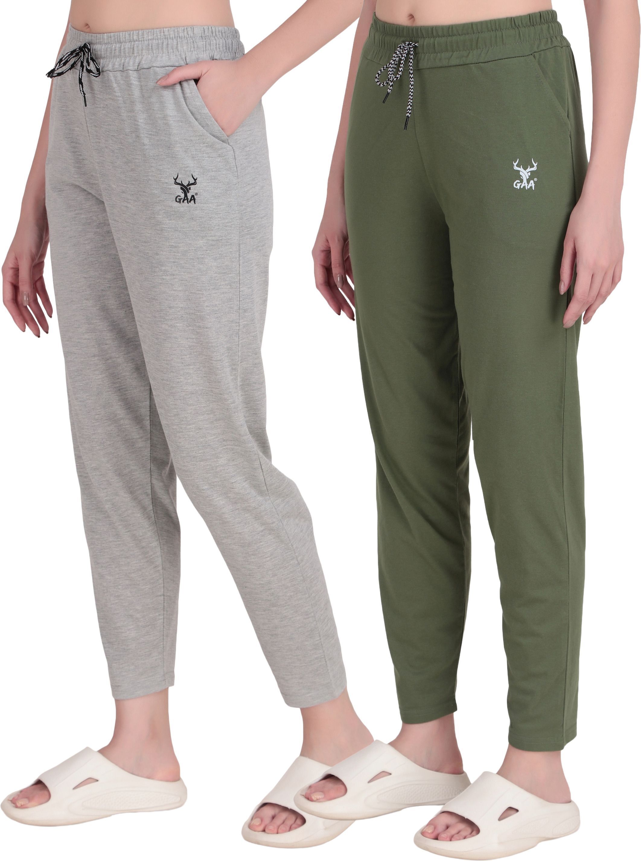 gaa Pack of 2 Women Solid Grey, Light Green Track Pants-picture-27