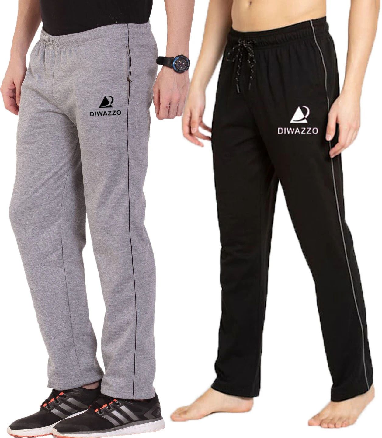 diwazzo Pack of 2 Men Striped Black, Silver Track Pants-picture-15