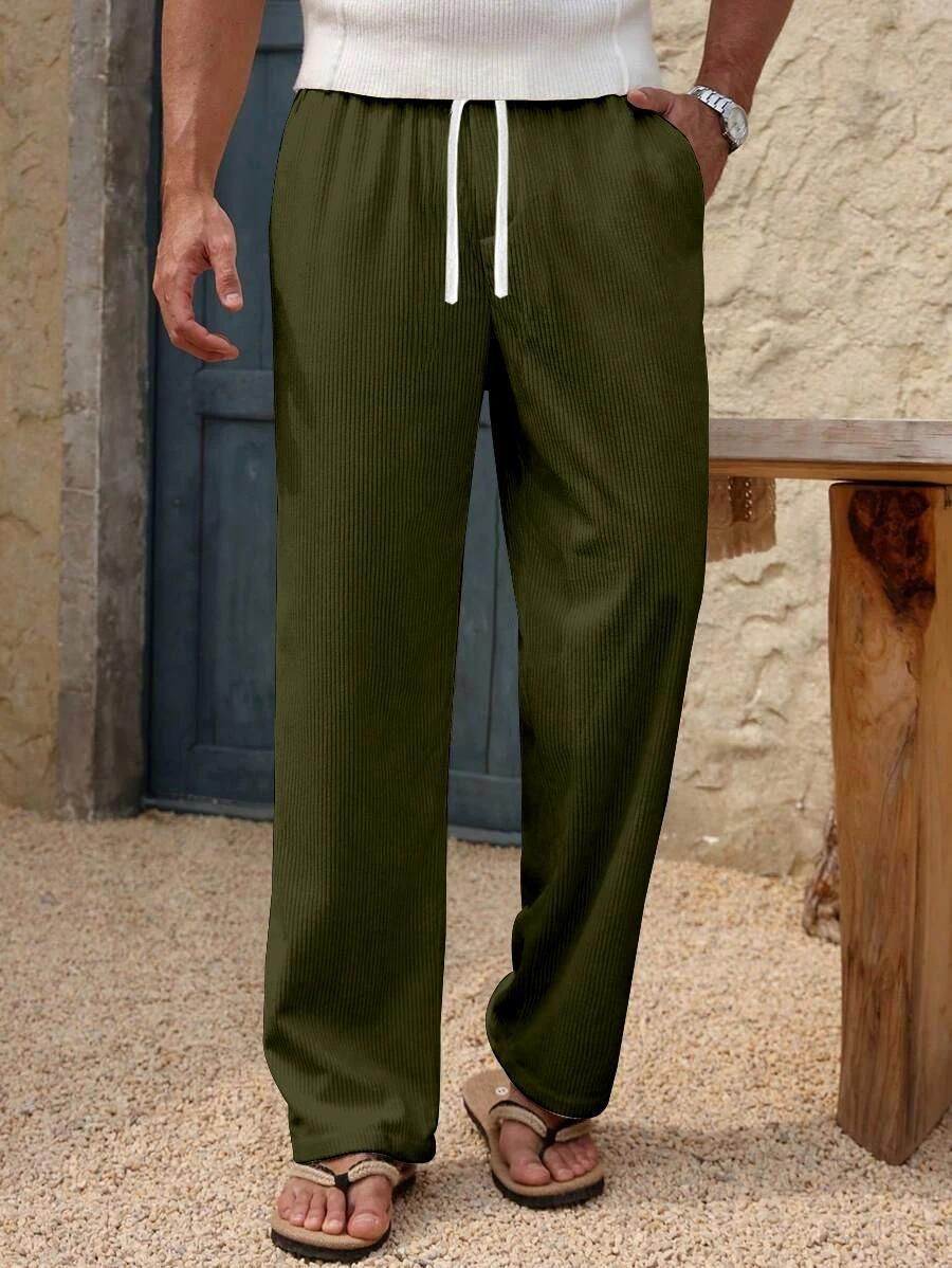 Men Regular Fit Green Polyester Trousers