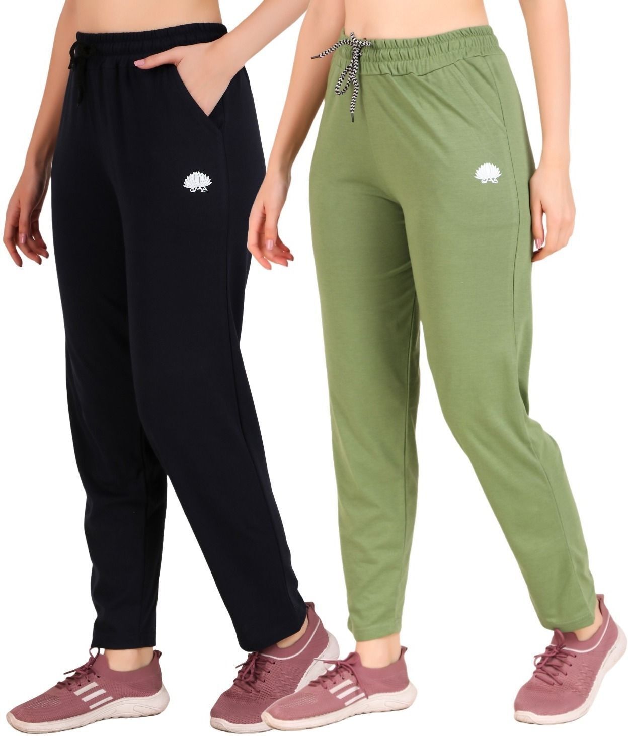 gaa Pack of 2 Women Solid Dark Blue, Light Green Track Pants-picture-23