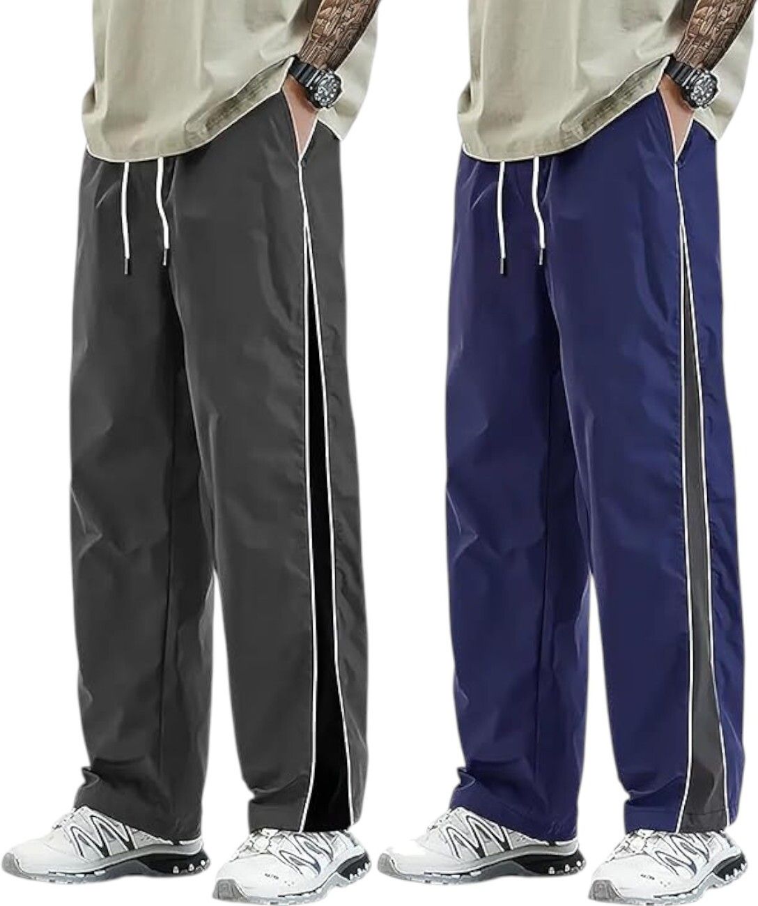 Pack of 2 Men Solid Grey, Blue Track Pants-image-49