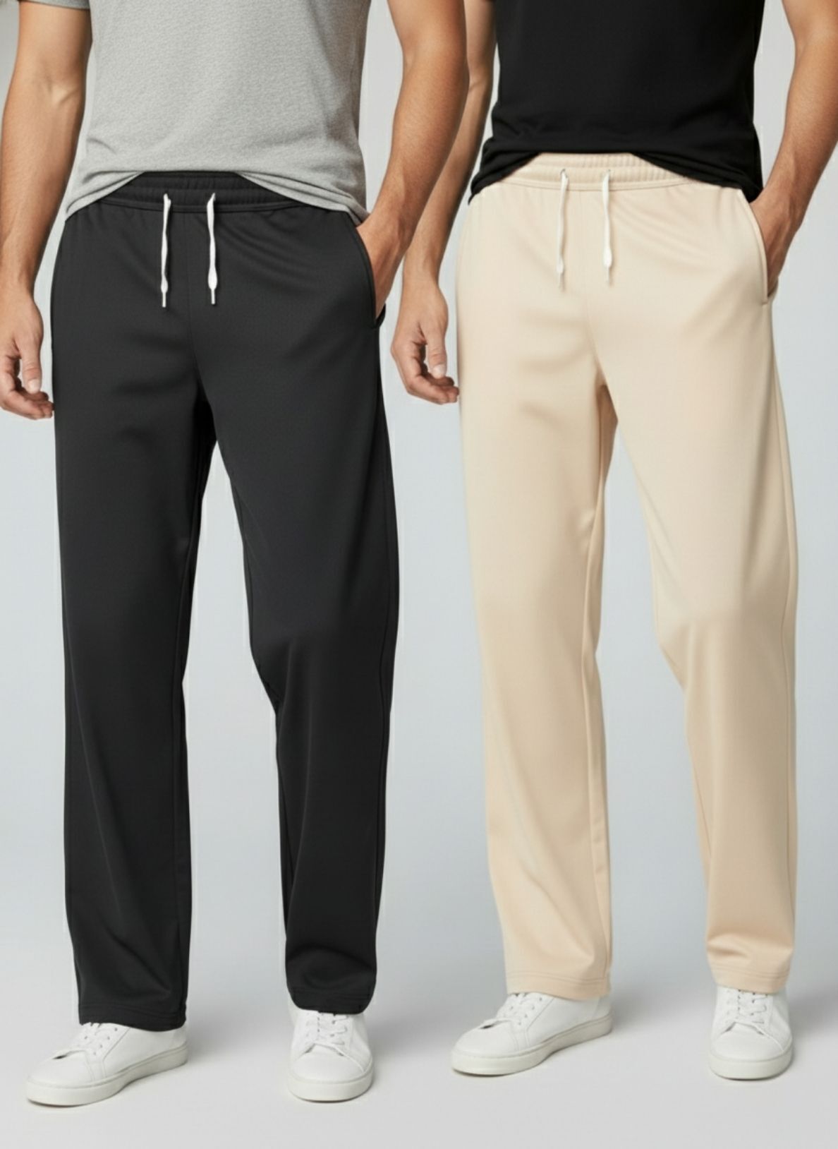 indiclub Pack of 2 Men Loose Fit Black, Beige Lycra Blend Trousers-picture-35