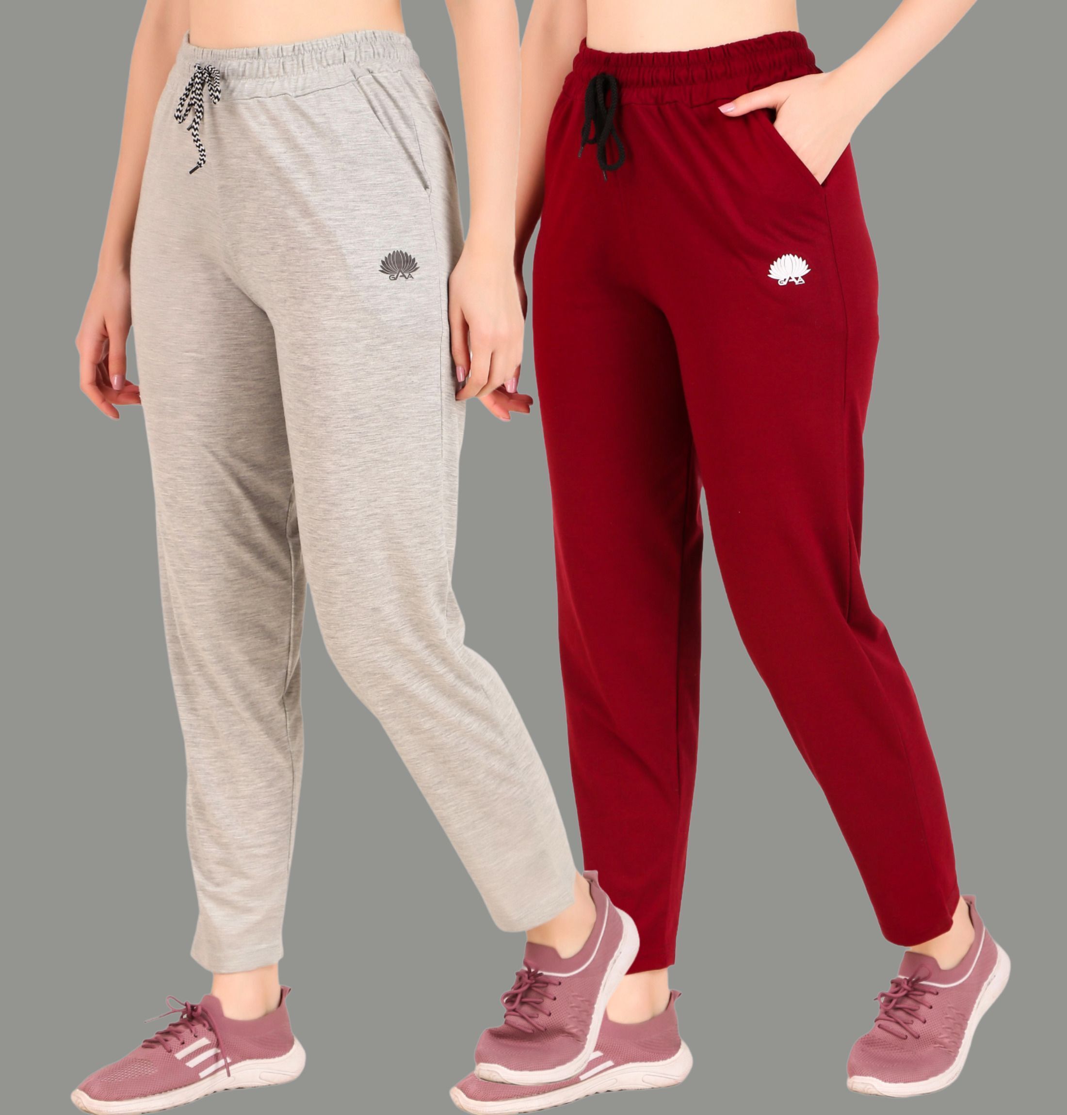 gaa Pack of 2 Women Solid Grey, Maroon Track Pants-picture-42