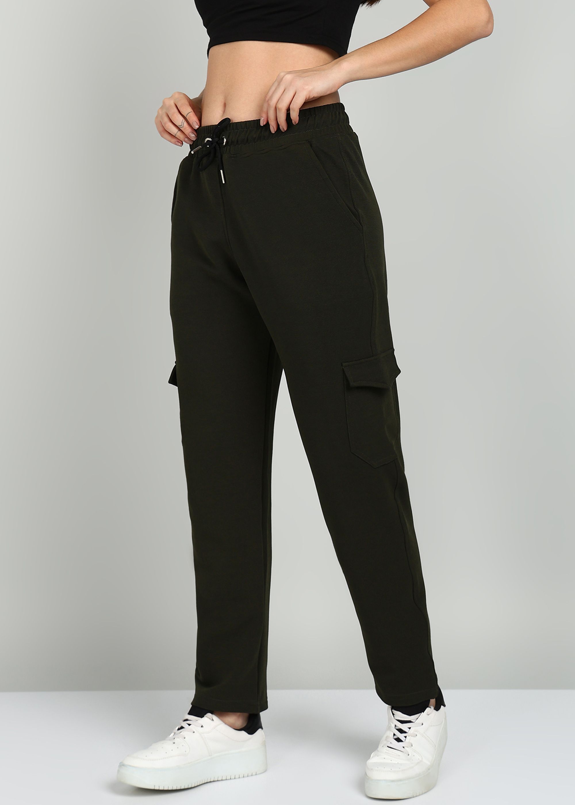 Women Solid Olive Track Pants-image-22