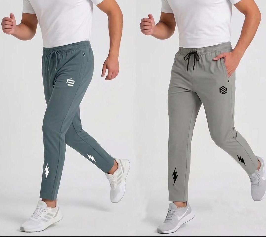 flyzen Pack of 2 Men Printed Green, Grey Track Pants-picture-13