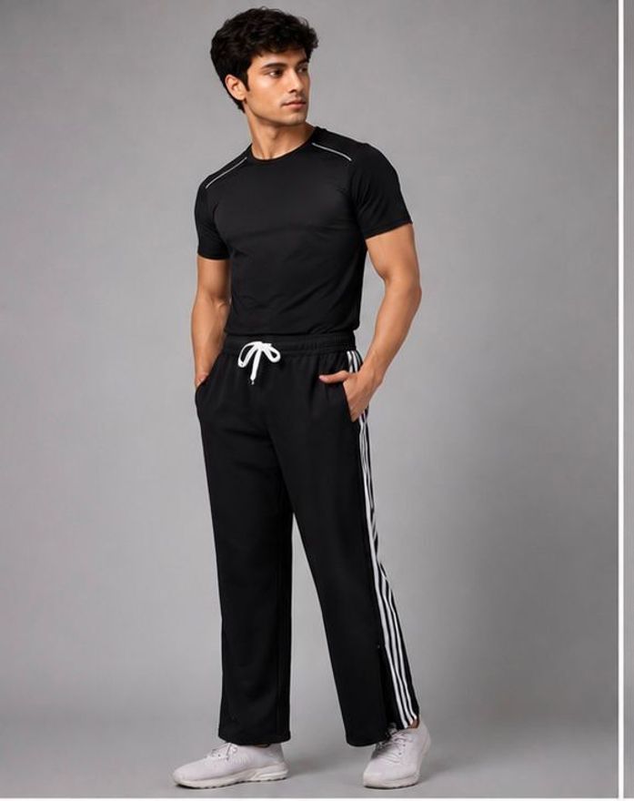 Men Striped Black Track Pants-image-42