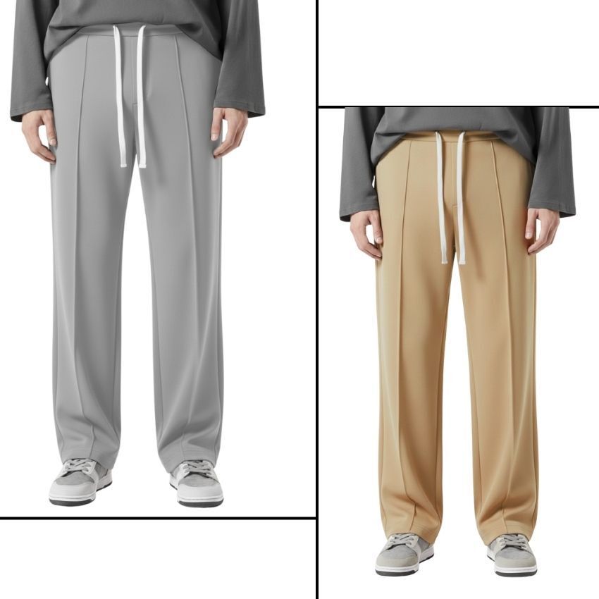 vivek Pack of 2 Men Solid Beige, Grey Track Pants-picture-29
