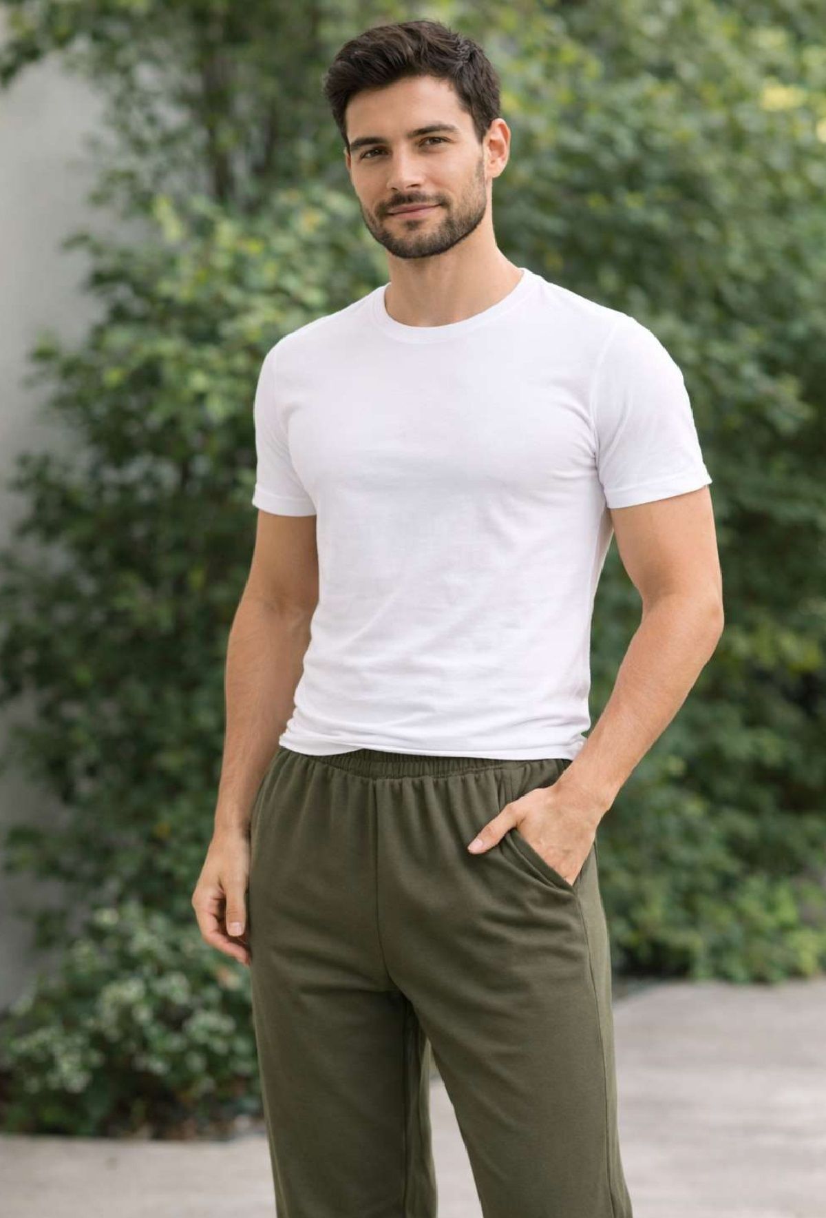 Men Solid Olive Track Pants-image-0