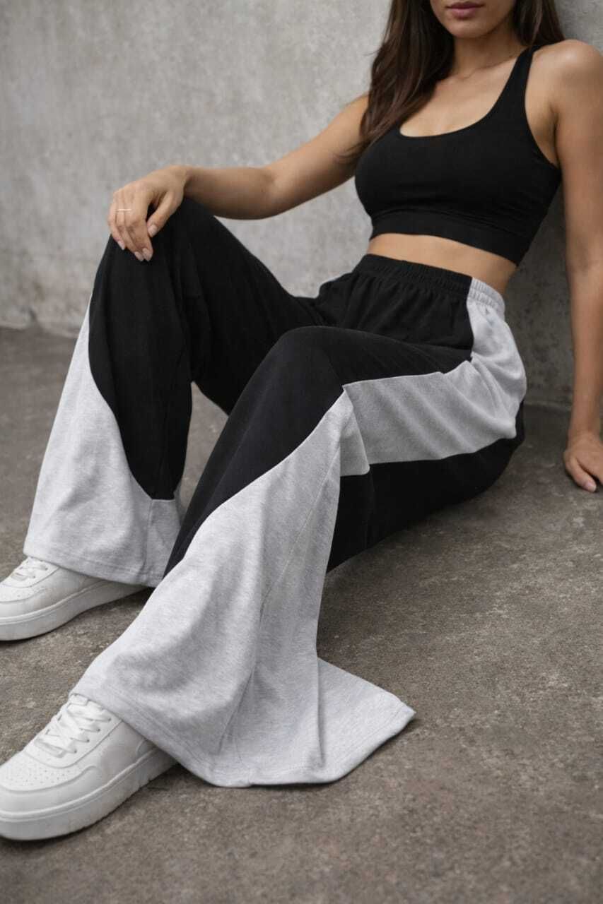 rock huns Women Colorblock Black, Grey Track Pants-picture-24