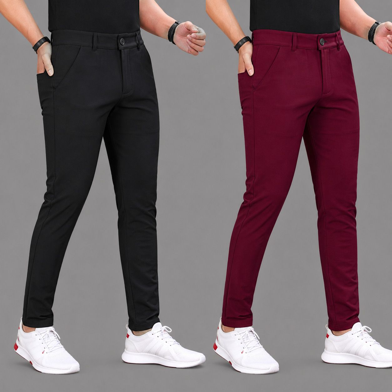 vuonfab Pack of 2 Men Solid Maroon, Black Track Pants-picture-10