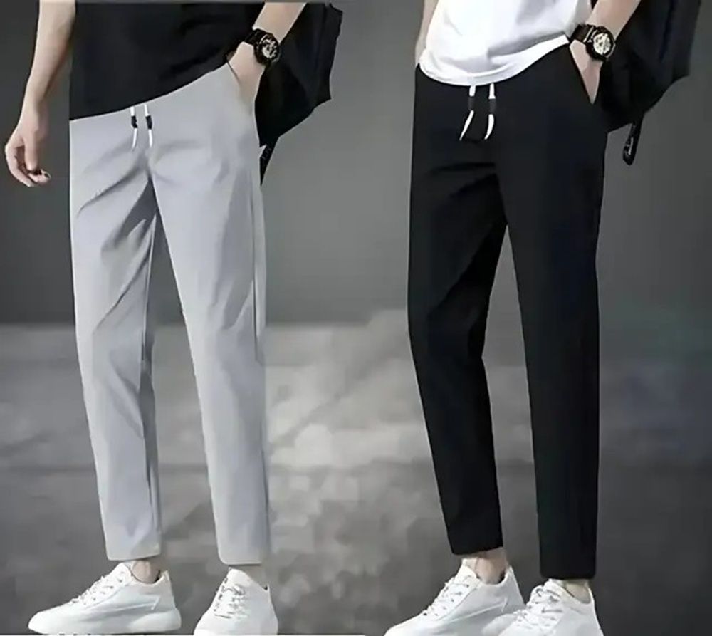 smarrt Pack of 2 Men Solid Grey, Black Track Pants-picture-17