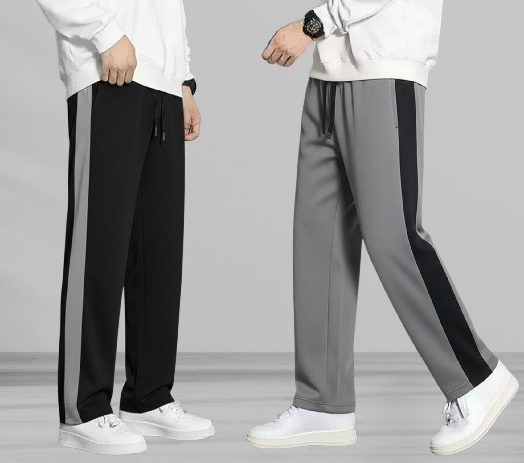 yanexa Pack of 2 Men Striped Black, Grey Track Pants-picture-24