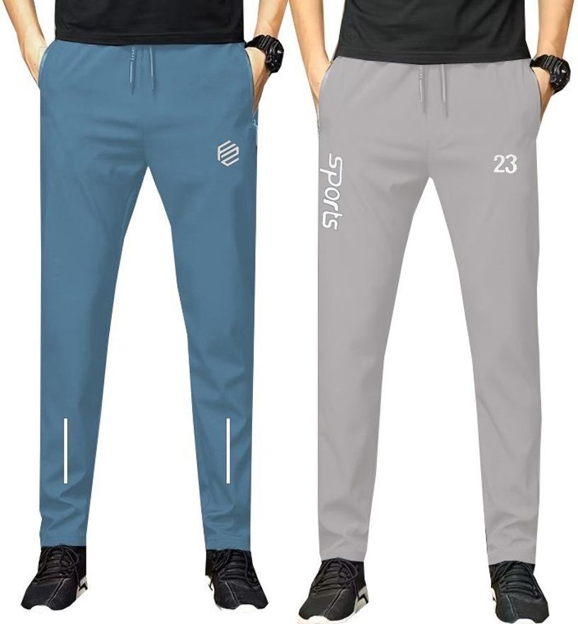 flyzen Pack of 2 Men Printed Grey, Blue Track Pants-picture-18