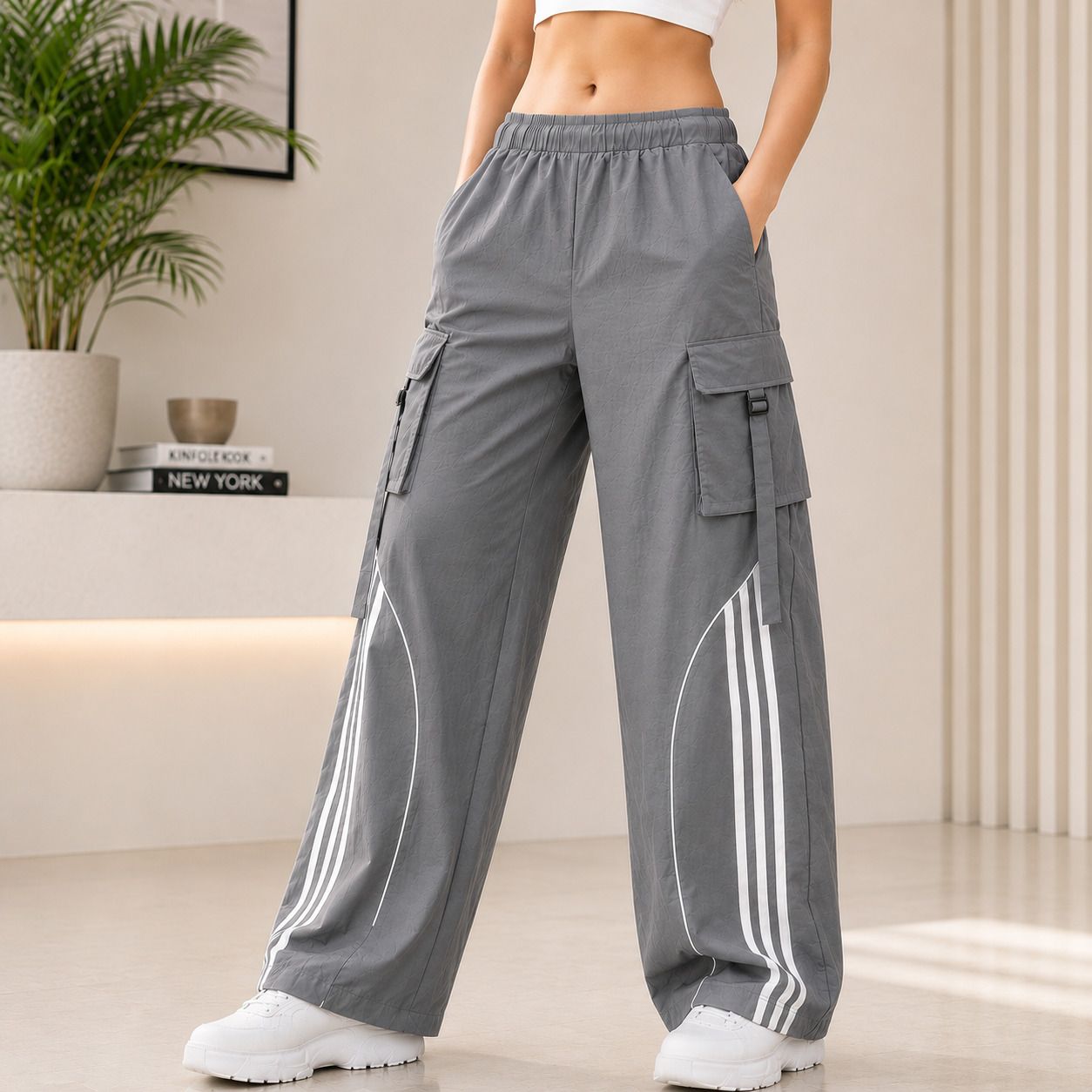 Women Striped Multicolor Track Pants-image-9