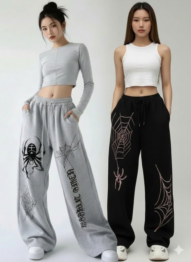realglimpse Pack of 2 Women Graphic Print Grey, Black Track Pants-picture-10