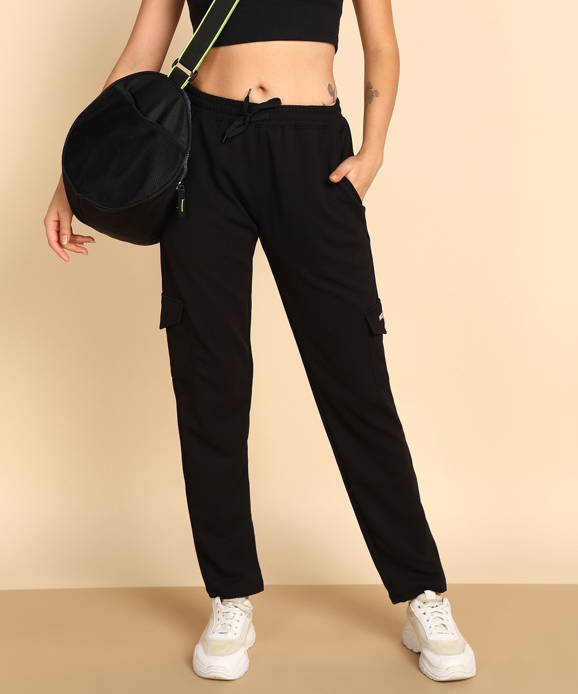Women Solid Black Track Pants