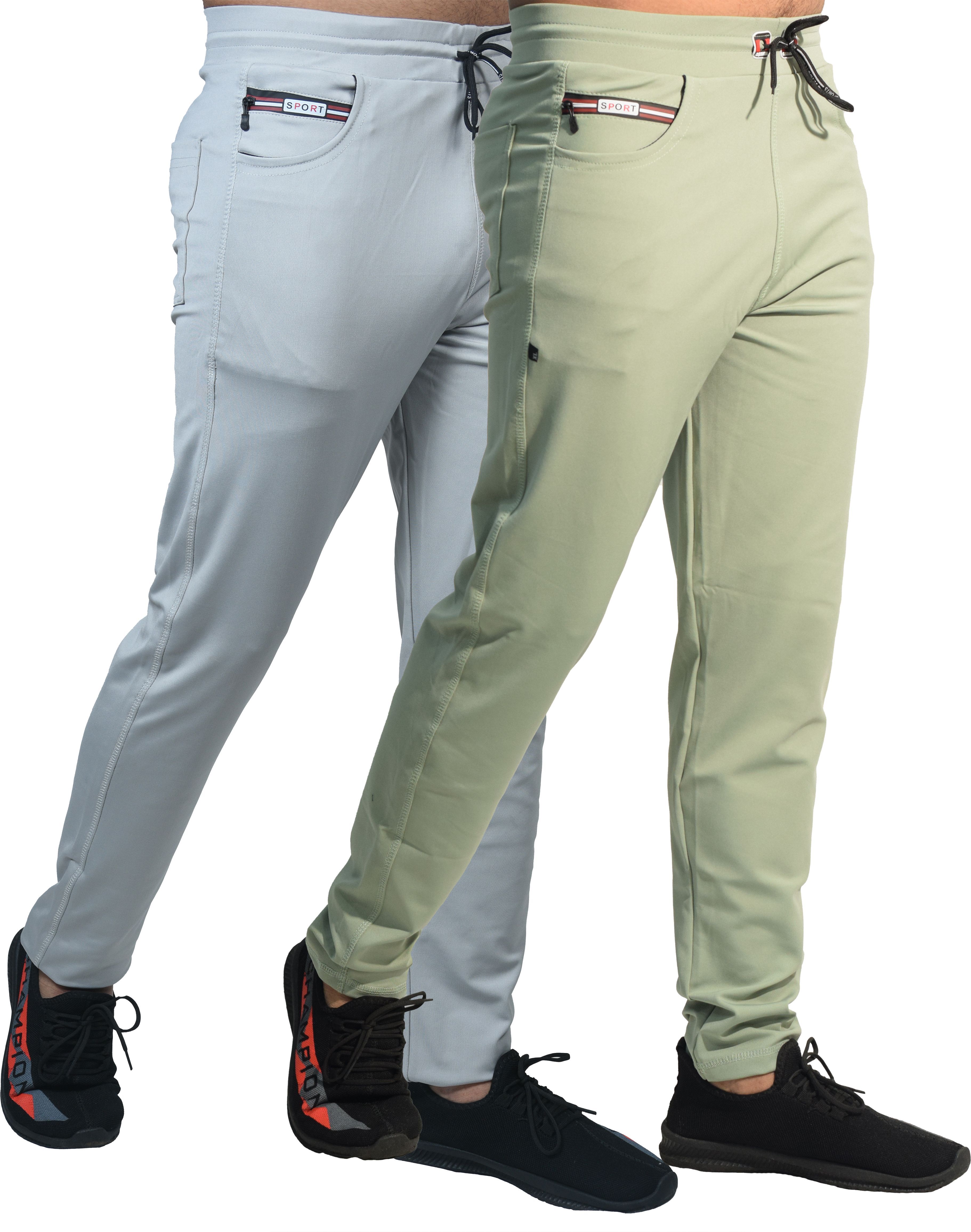 khozi Pack of 2 Men Solid White, Light Green Track Pants-picture-24