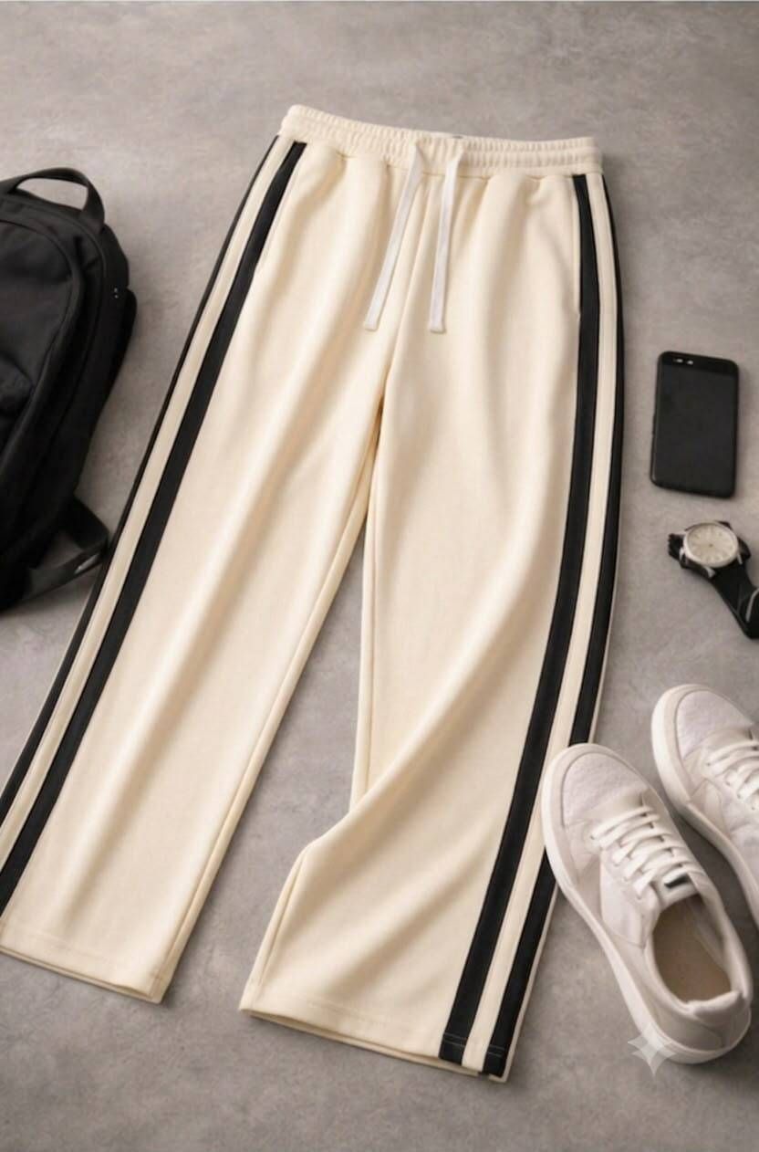 Men Striped Beige Track Pants-image-16